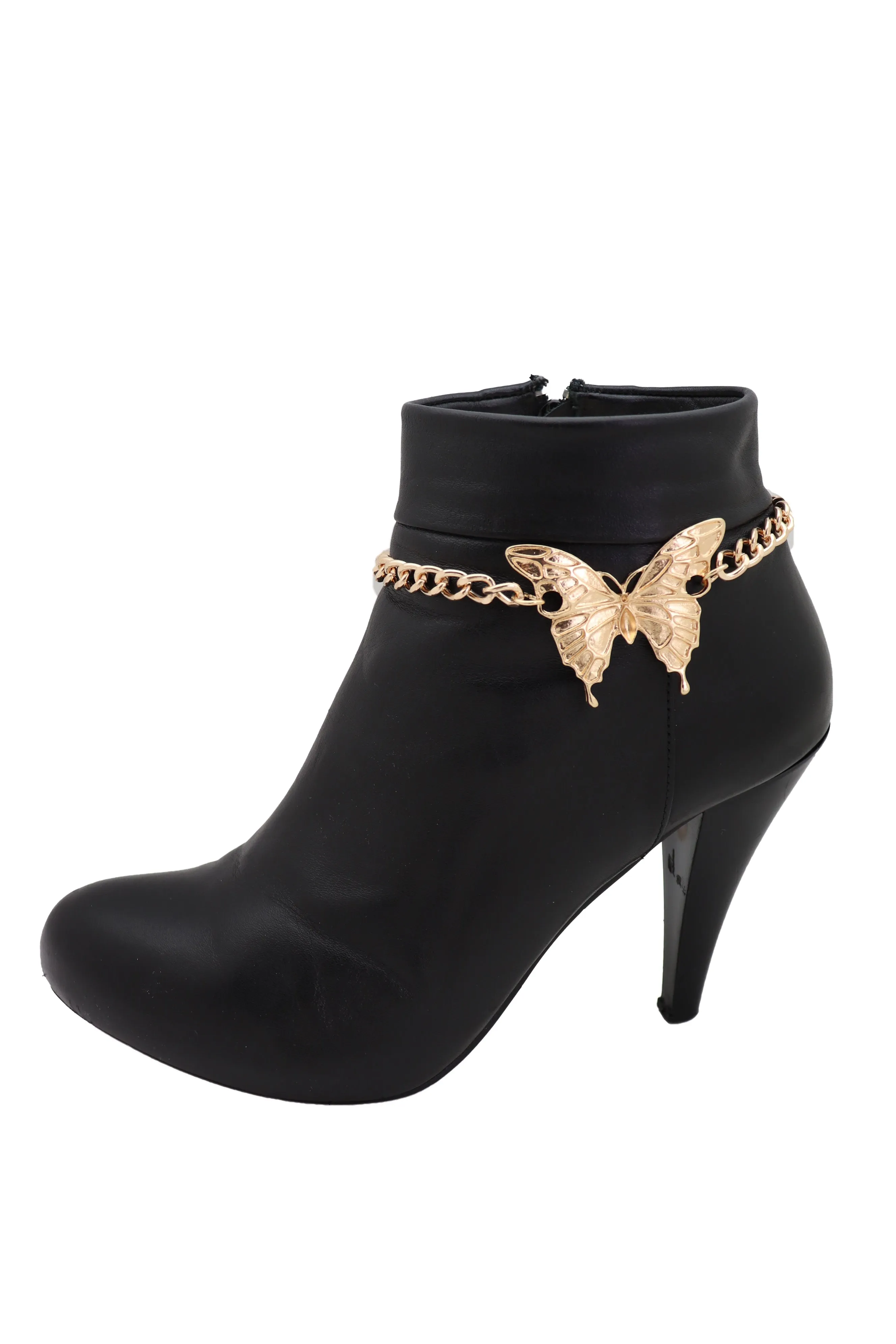 Gold Metal Boot Chain Bracelet Anklet Heel Shoe Butterfly Charm Jewelry