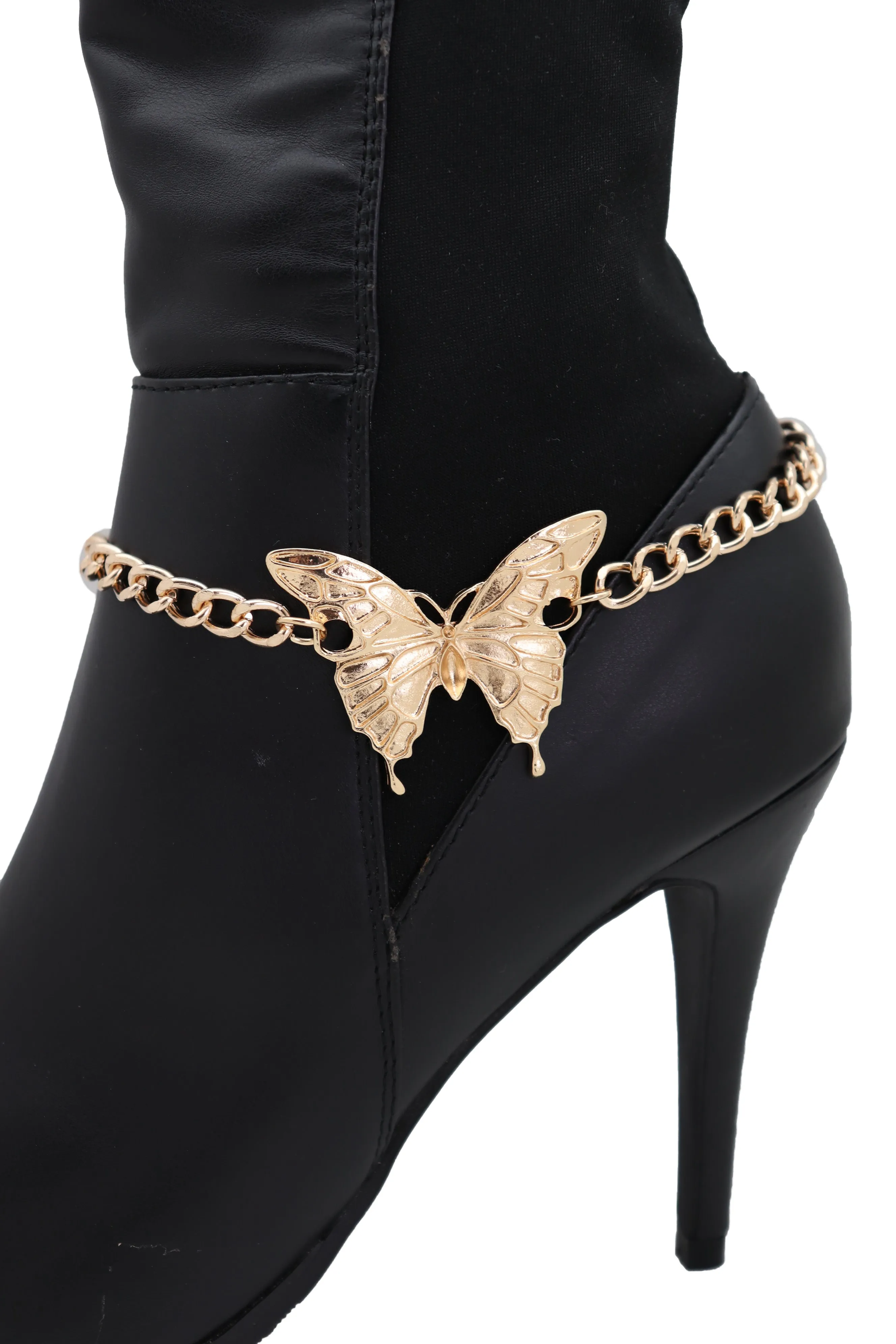 Gold Metal Boot Chain Bracelet Anklet Heel Shoe Butterfly Charm Jewelry