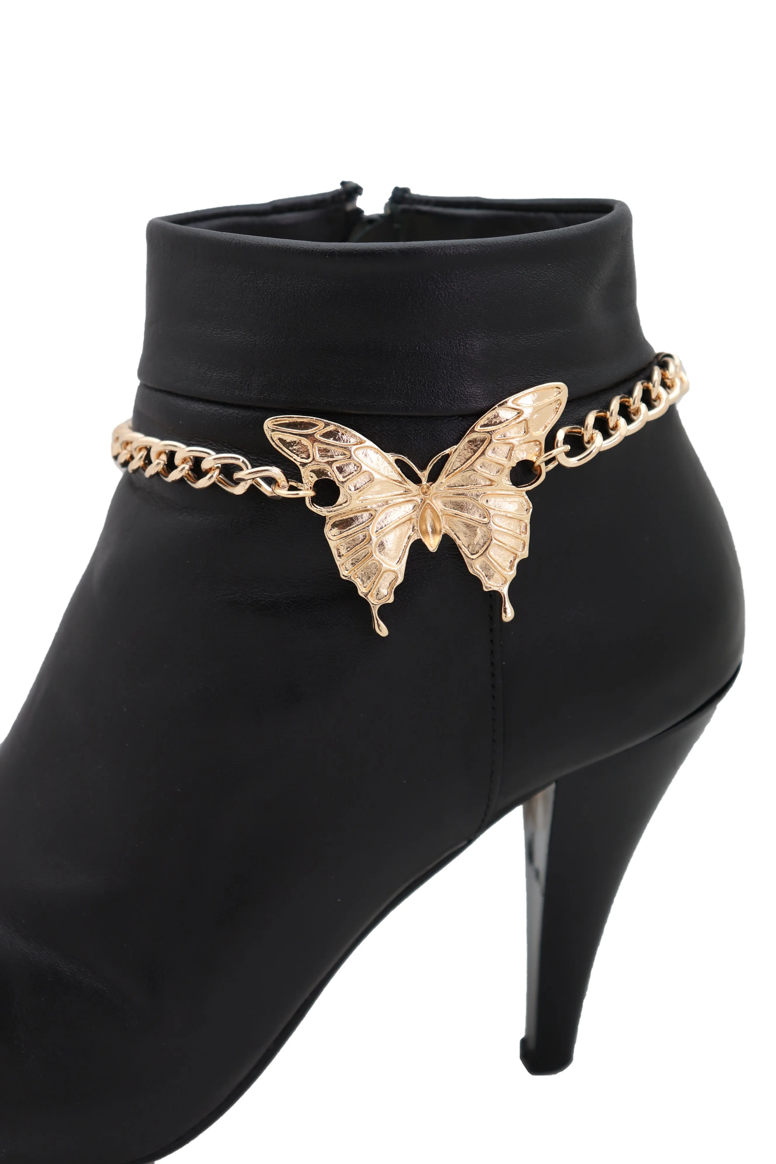 Gold Metal Boot Chain Bracelet Anklet Heel Shoe Butterfly Charm Jewelry