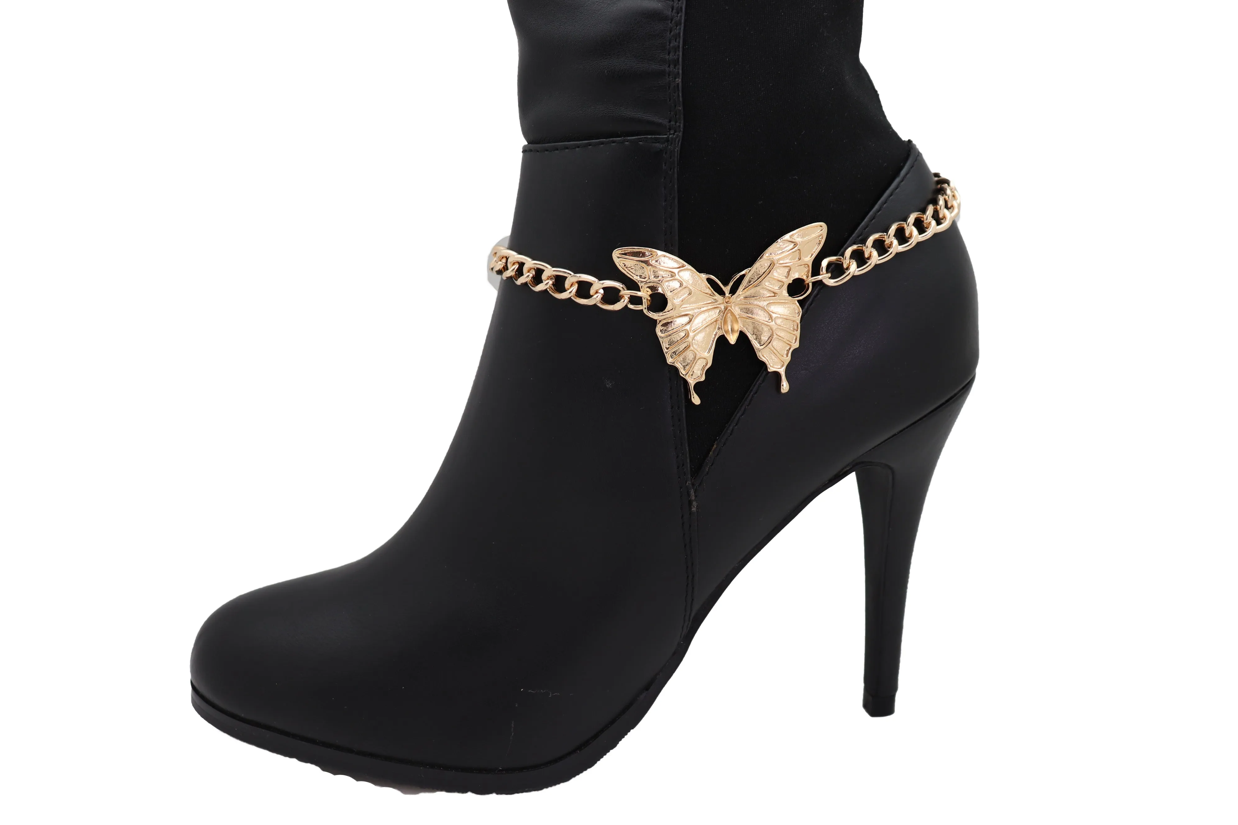 Gold Metal Boot Chain Bracelet Anklet Heel Shoe Butterfly Charm Jewelry