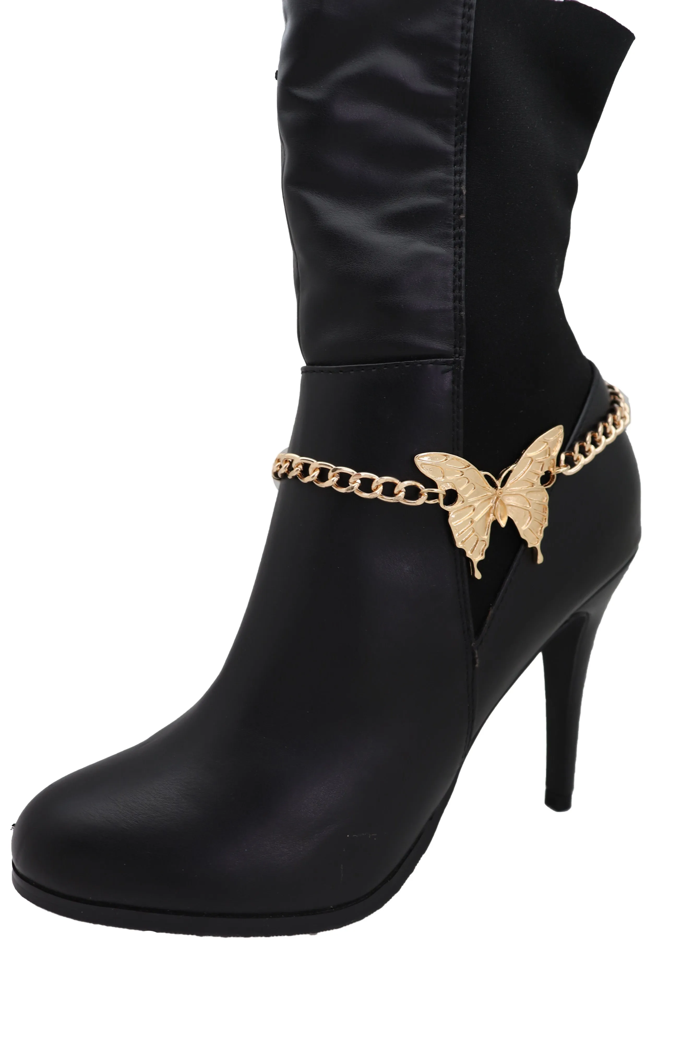 Gold Metal Boot Chain Bracelet Anklet Heel Shoe Butterfly Charm Jewelry