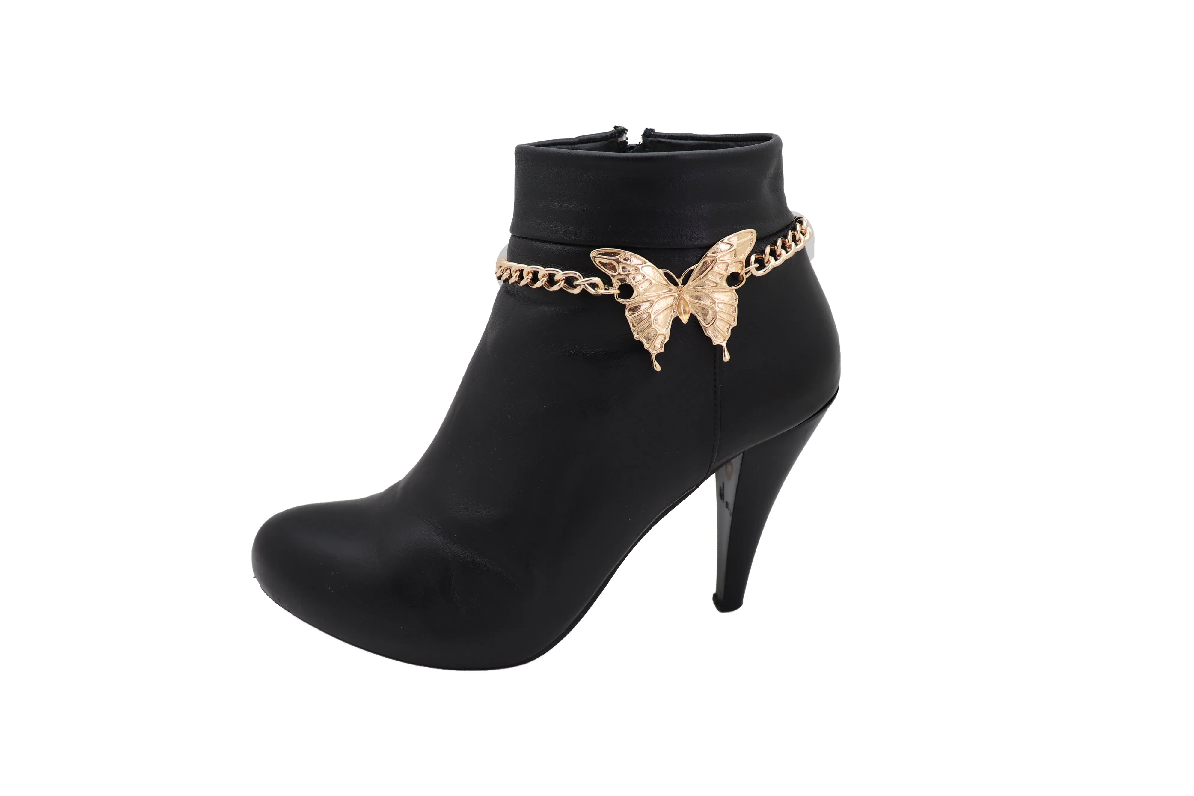 Gold Metal Boot Chain Bracelet Anklet Heel Shoe Butterfly Charm Jewelry