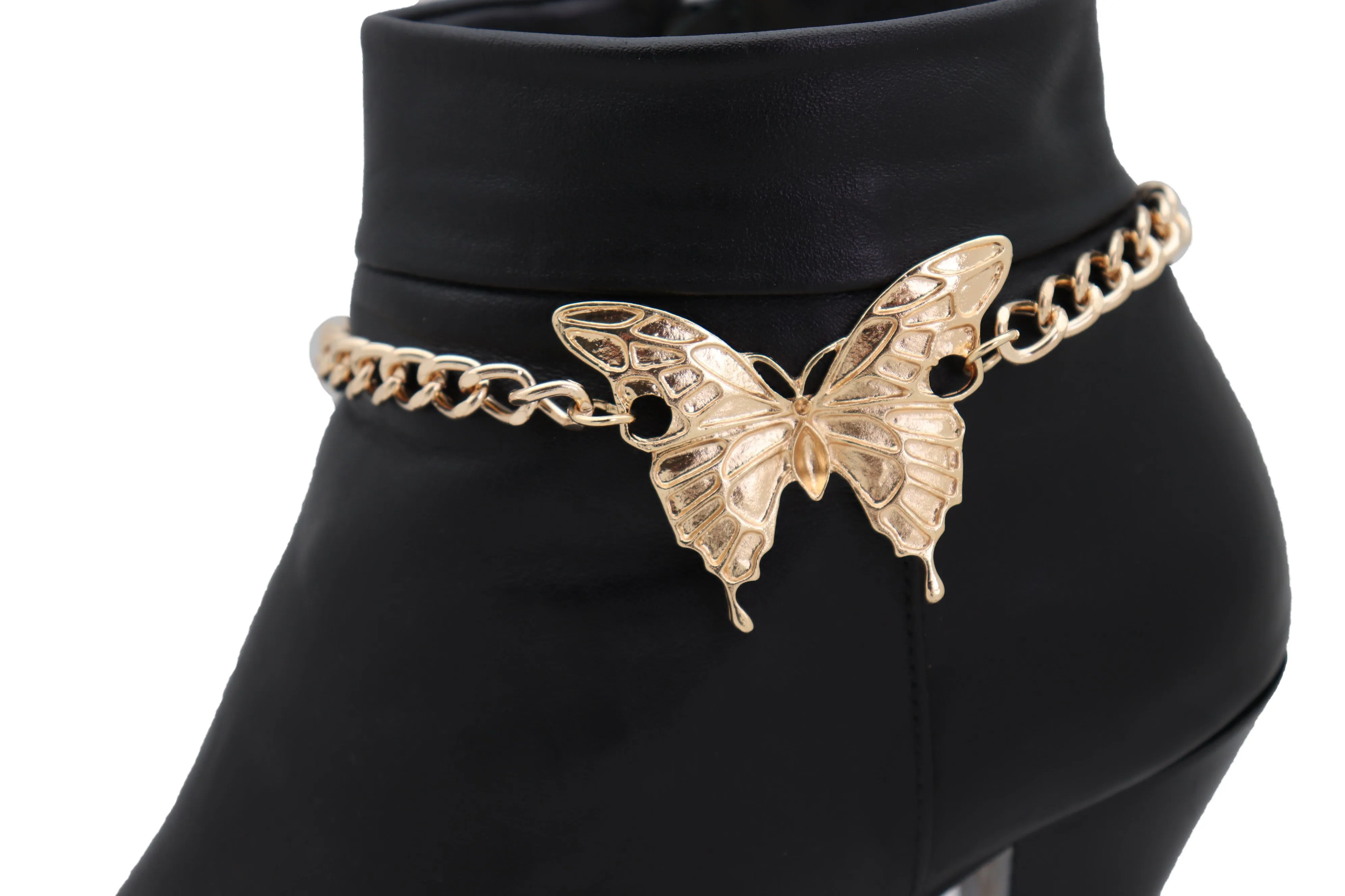 Gold Metal Boot Chain Bracelet Anklet Heel Shoe Butterfly Charm Jewelry