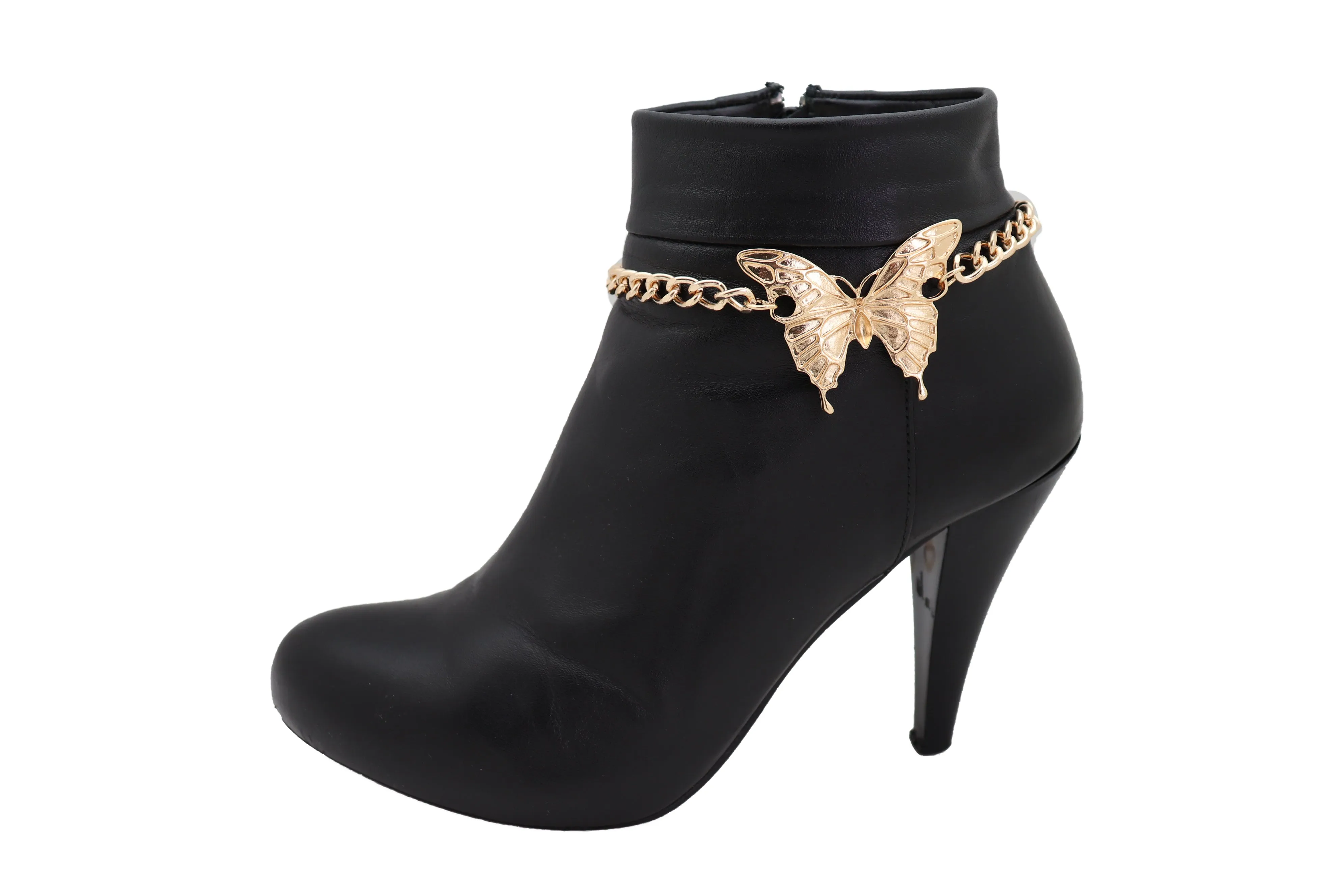 Gold Metal Boot Chain Bracelet Anklet Heel Shoe Butterfly Charm Jewelry