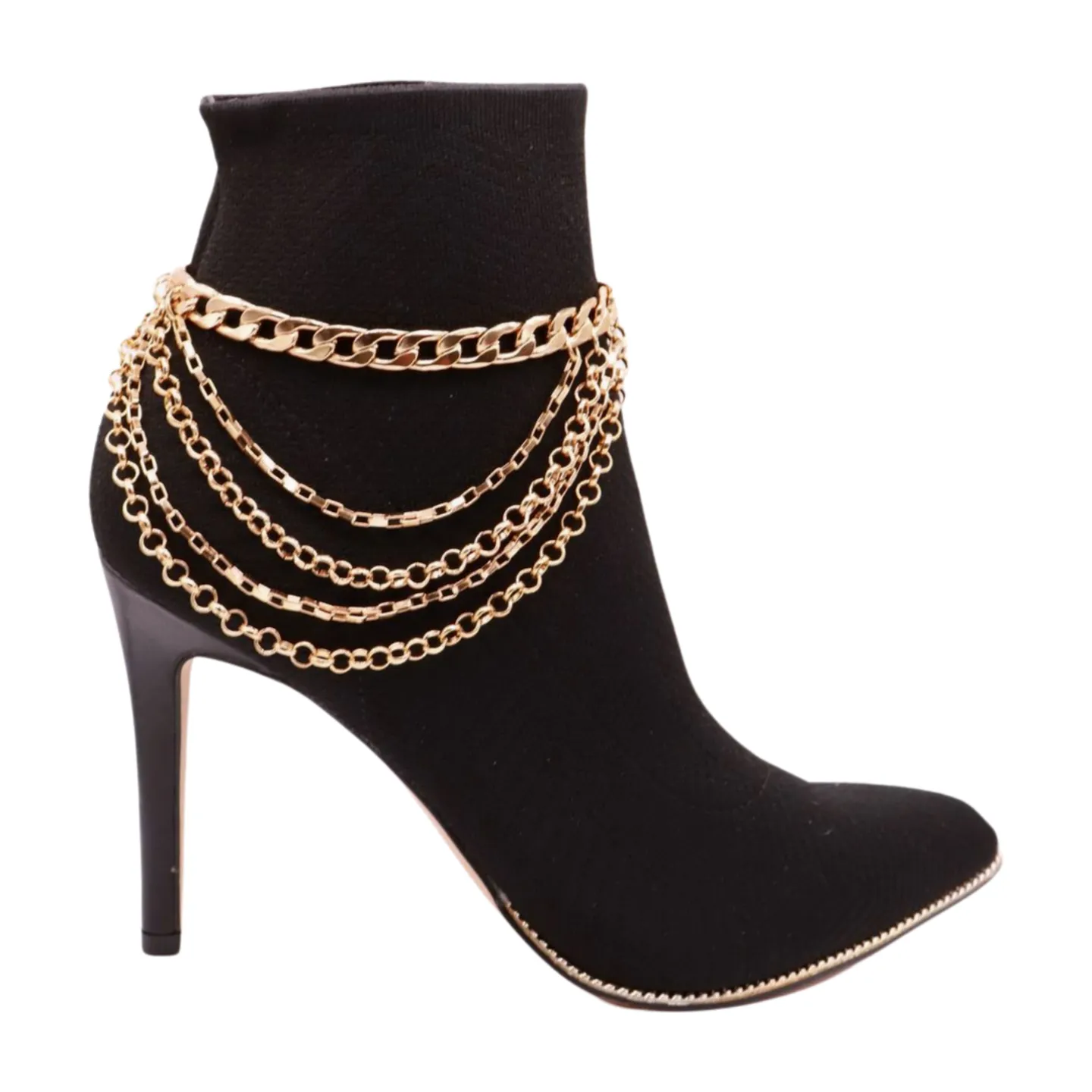 Gold Metal Boot Chain Bracelet Anklet Shoe Multi Strand Wave Charm