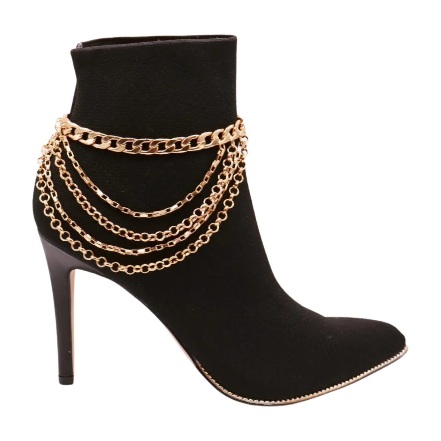 Gold Metal Boot Chain Bracelet Anklet Shoe Multi Strand Wave Charm