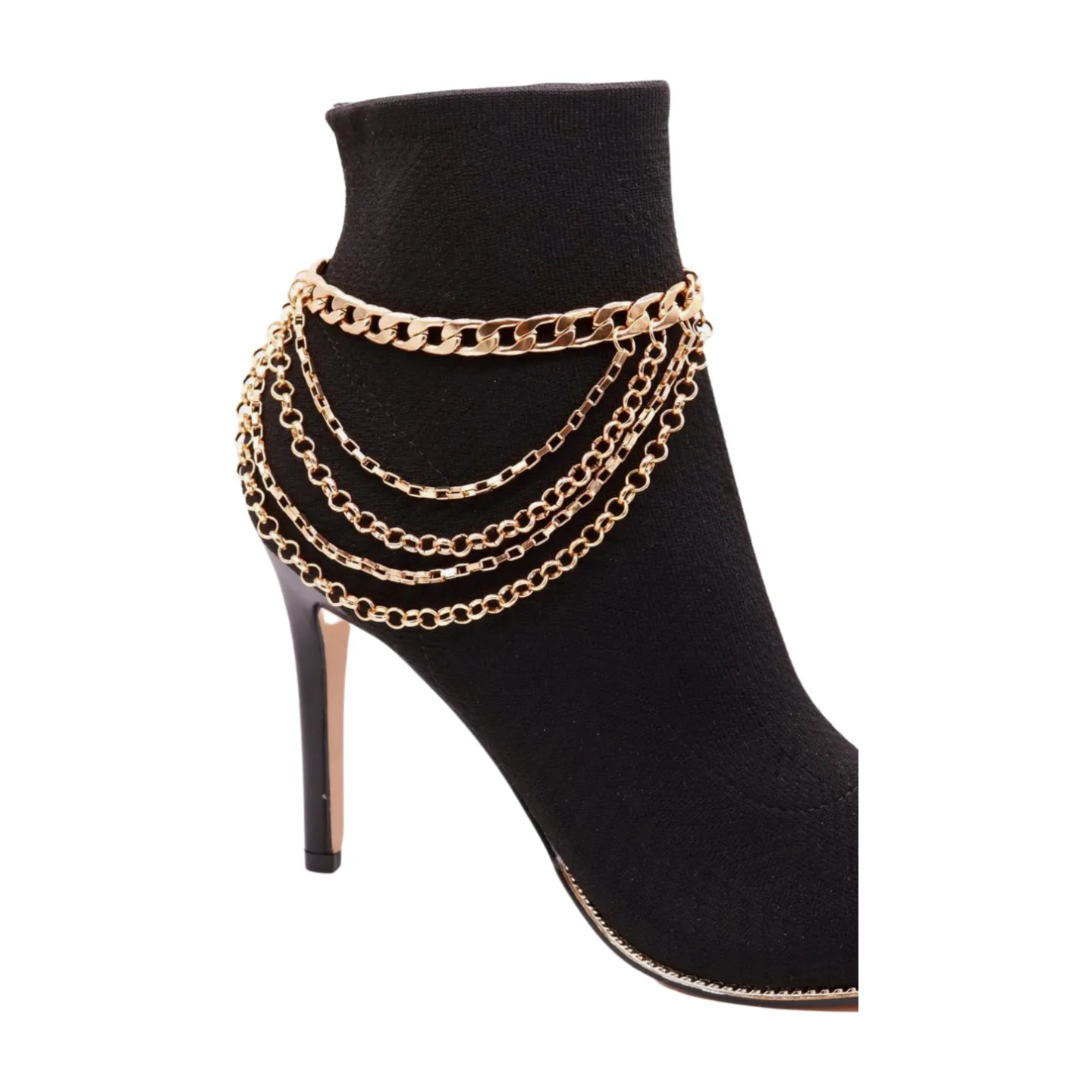 Gold Metal Boot Chain Bracelet Anklet Shoe Multi Strand Wave Charm