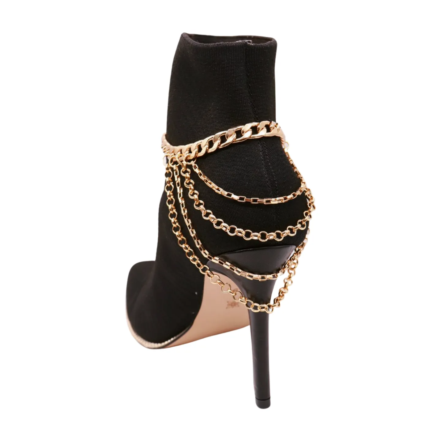 Gold Metal Boot Chain Bracelet Anklet Shoe Multi Strand Wave Charm