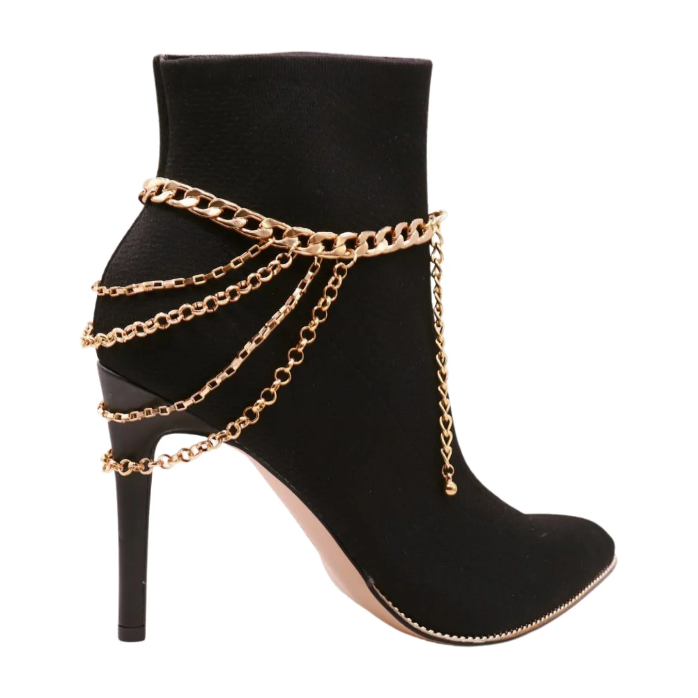 Gold Metal Boot Chain Bracelet Anklet Shoe Multi Strand Wave Charm