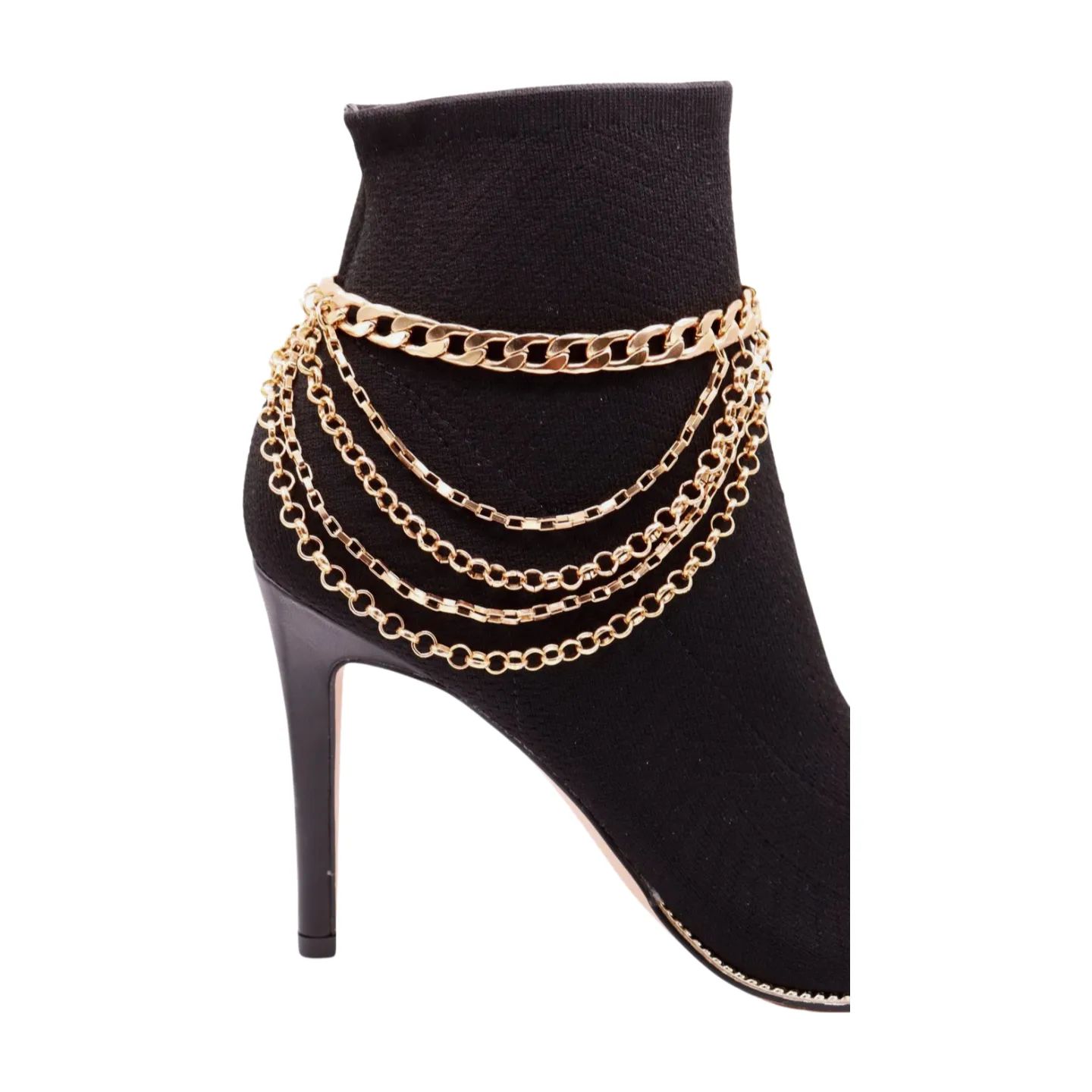 Gold Metal Boot Chain Bracelet Anklet Shoe Multi Strand Wave Charm