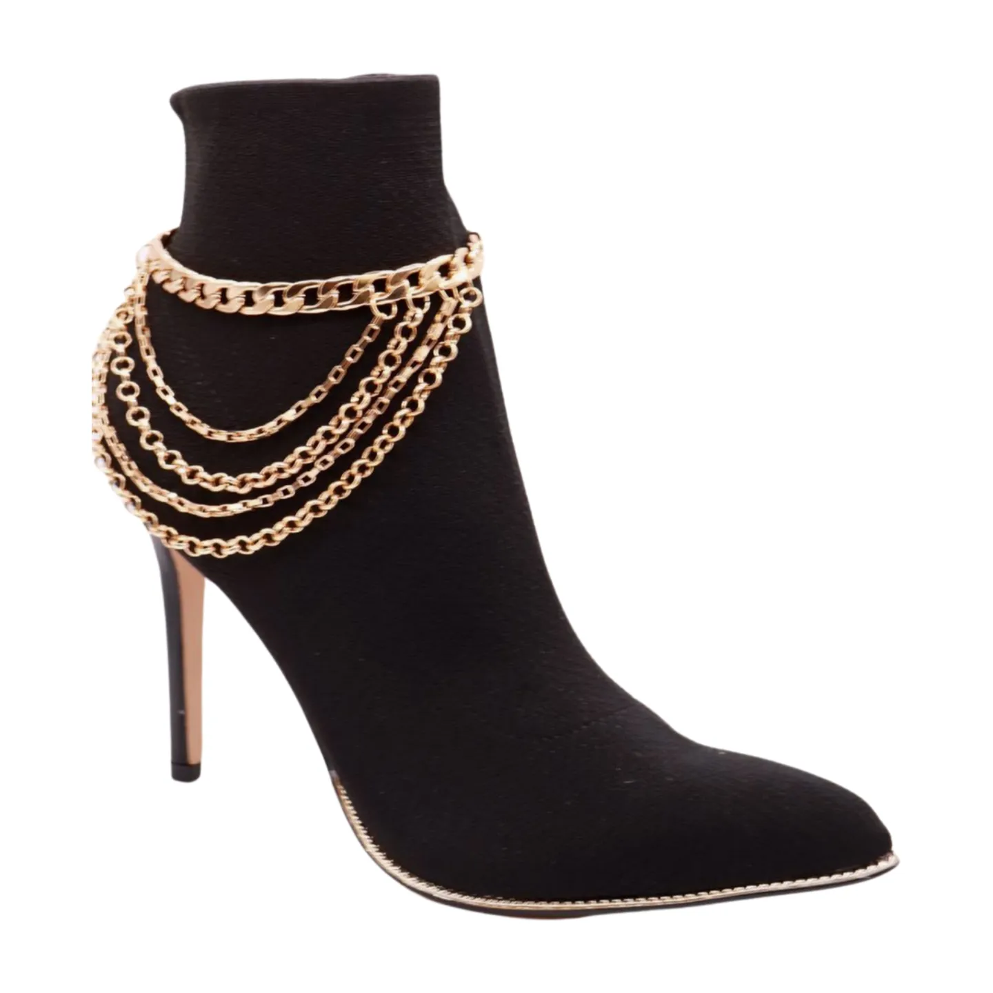 Gold Metal Boot Chain Bracelet Anklet Shoe Multi Strand Wave Charm