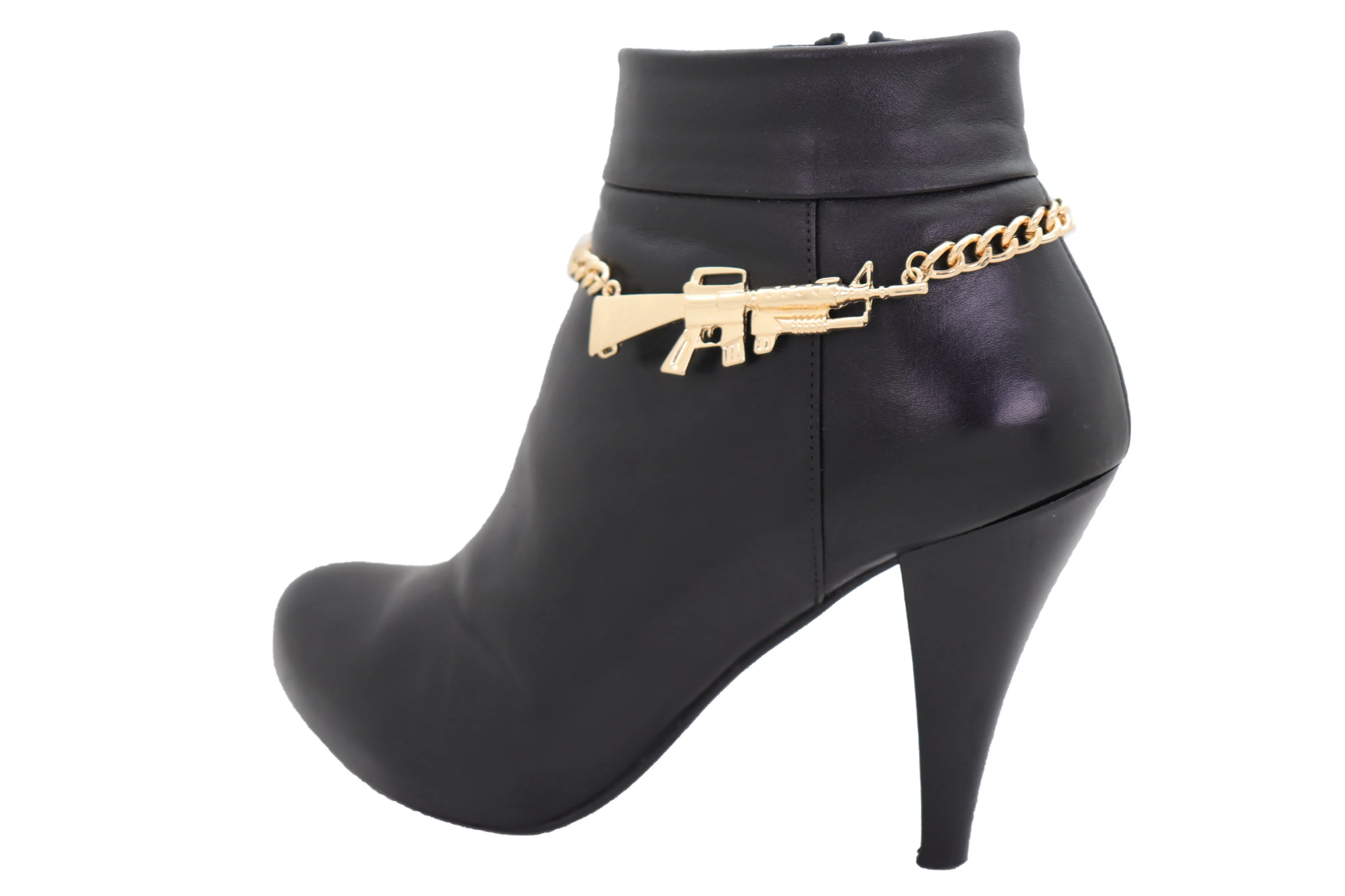 Gold Metal Boot Chain Bracelet Shoe Jewelry Weapon M16 Gun Rifle Charm