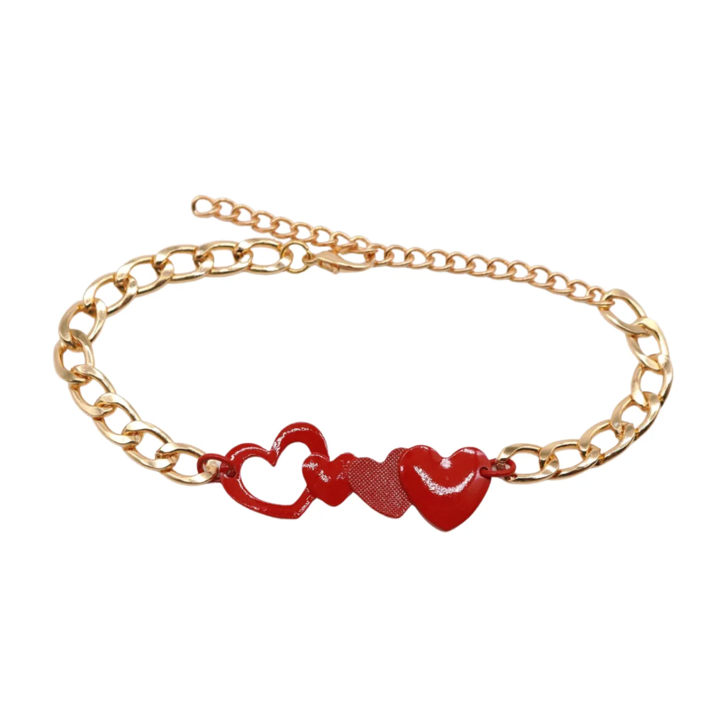 Gold Metal Boot Chain Bracelet Shoe Red Heart Charm