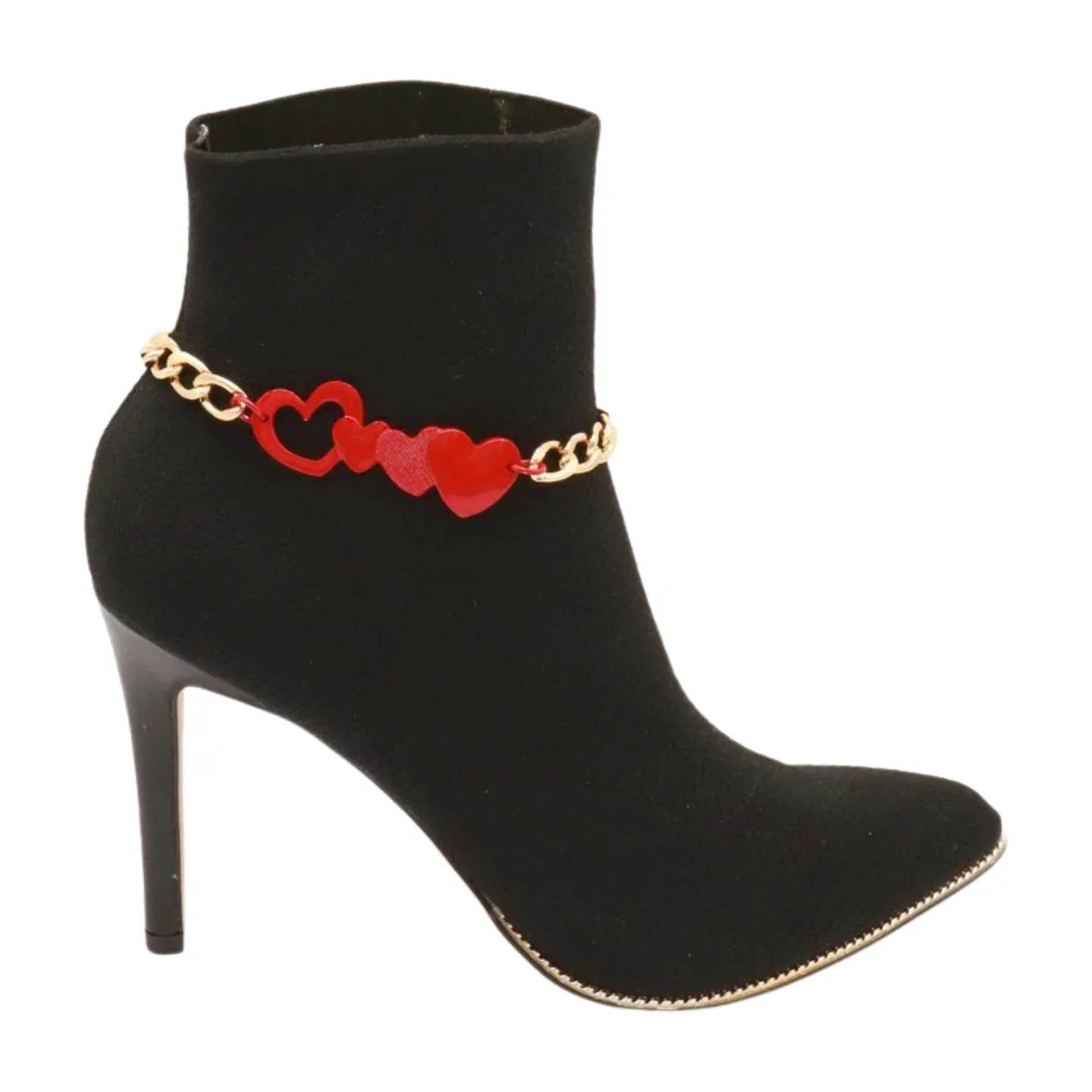 Gold Metal Boot Chain Bracelet Shoe Red Heart Charm