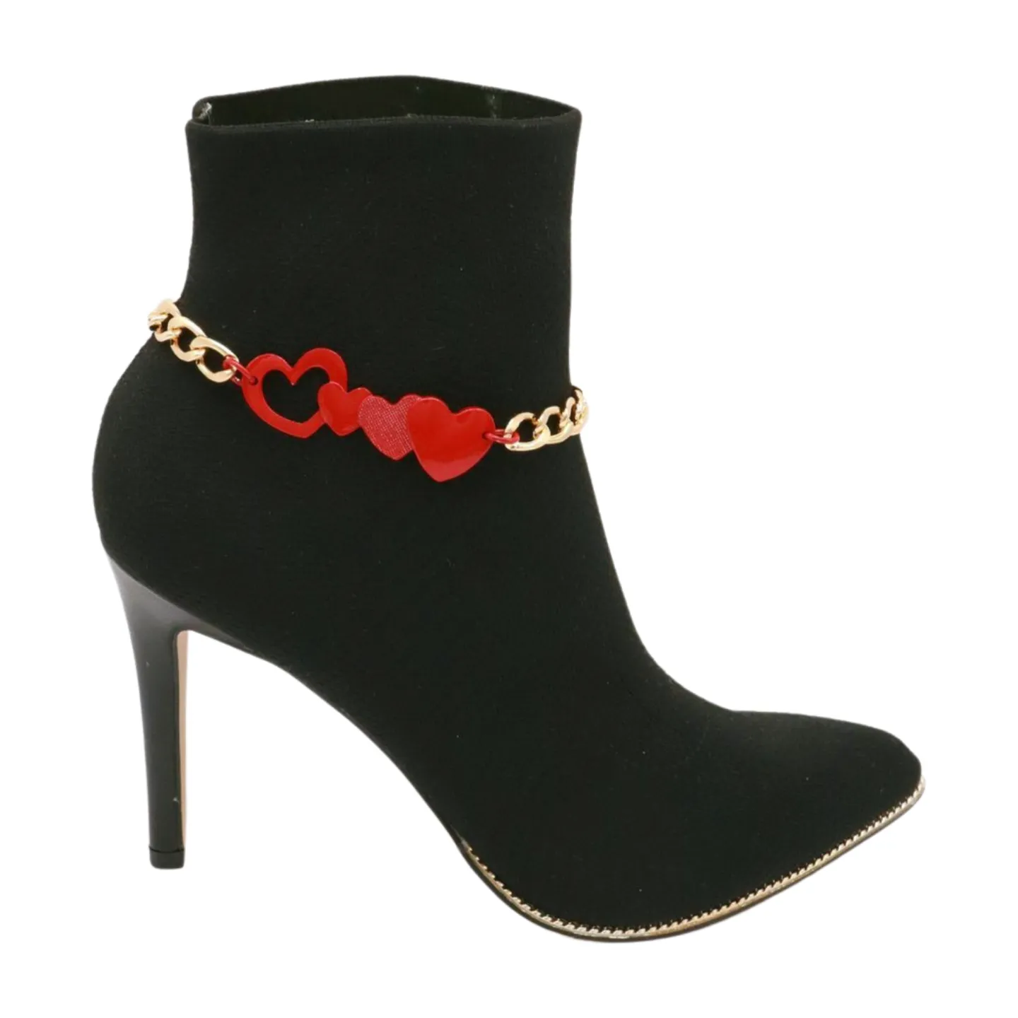 Gold Metal Boot Chain Bracelet Shoe Red Heart Charm