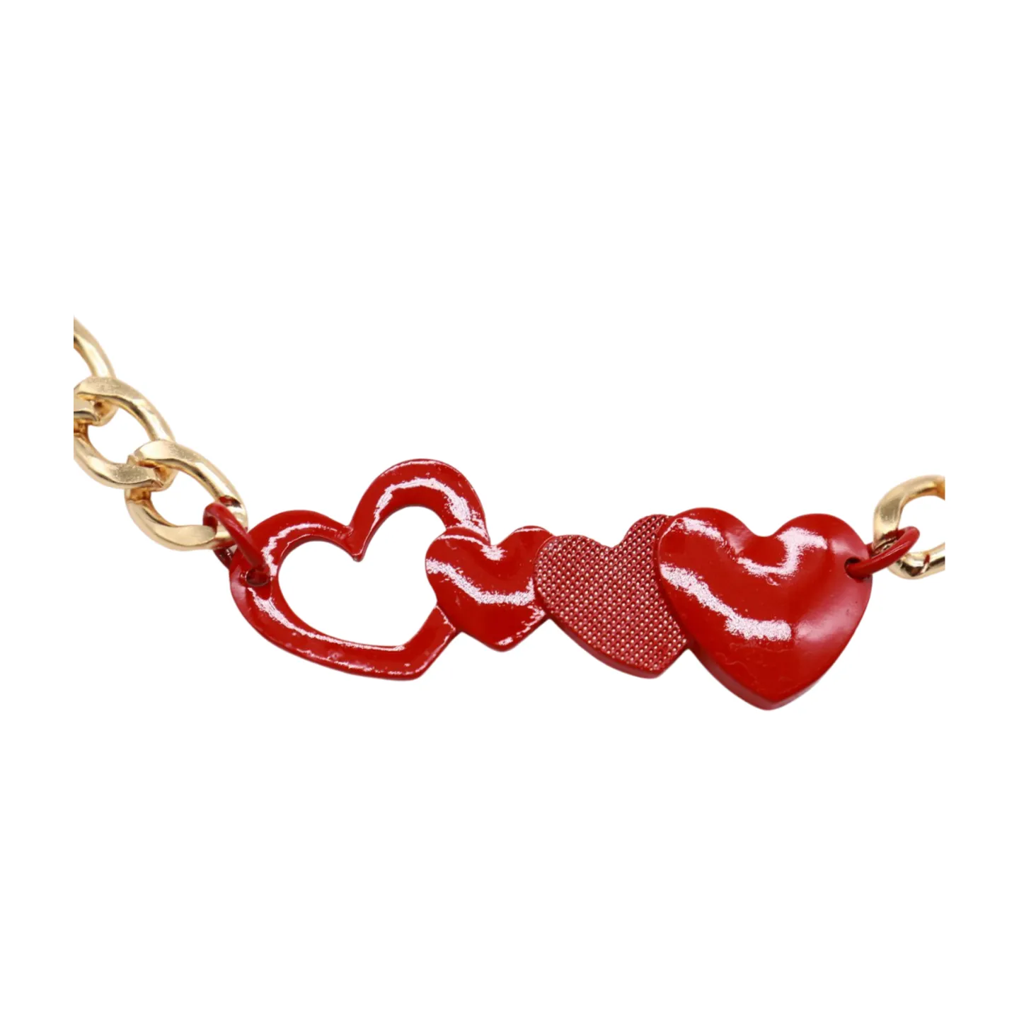 Gold Metal Boot Chain Bracelet Shoe Red Heart Charm