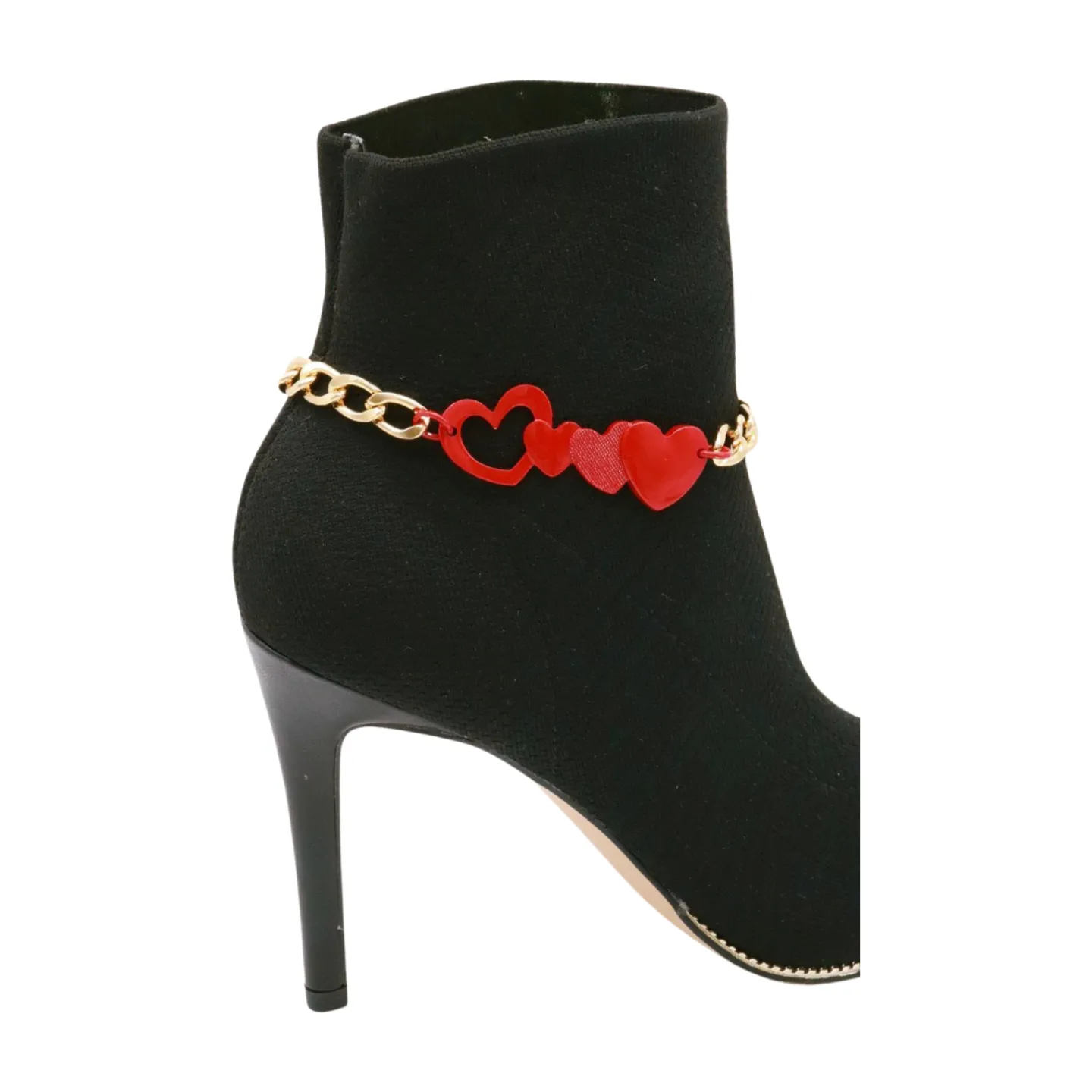 Gold Metal Boot Chain Bracelet Shoe Red Heart Charm