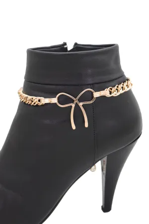 Gold Metal Boot Chain Bracelet Western Shoe Bot Tie Ribbon Charm Jewelry