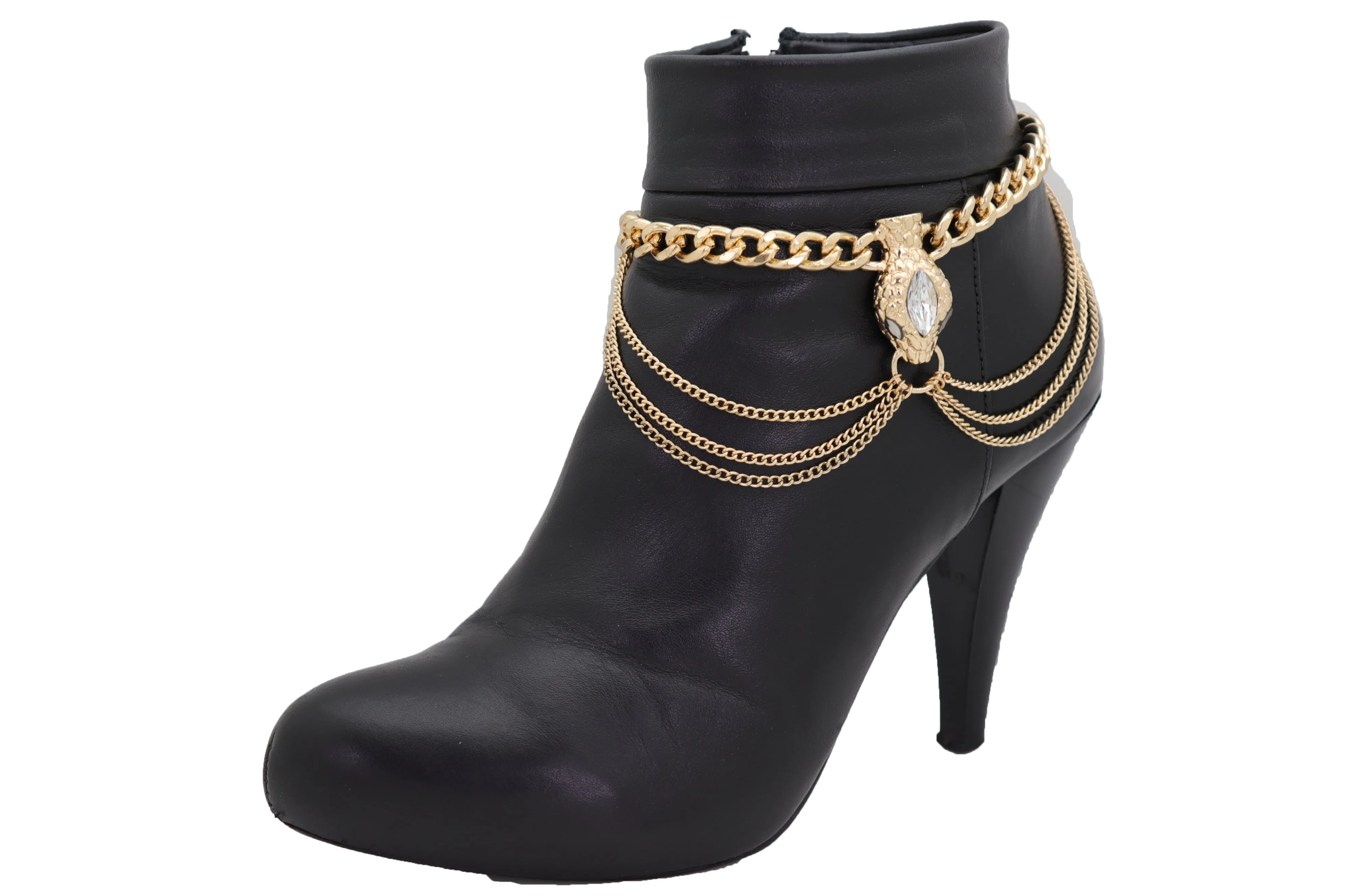 Gold Metal Chain Boot Bracelet Anklet Fancy Shoe Bling Snake Charm Waves