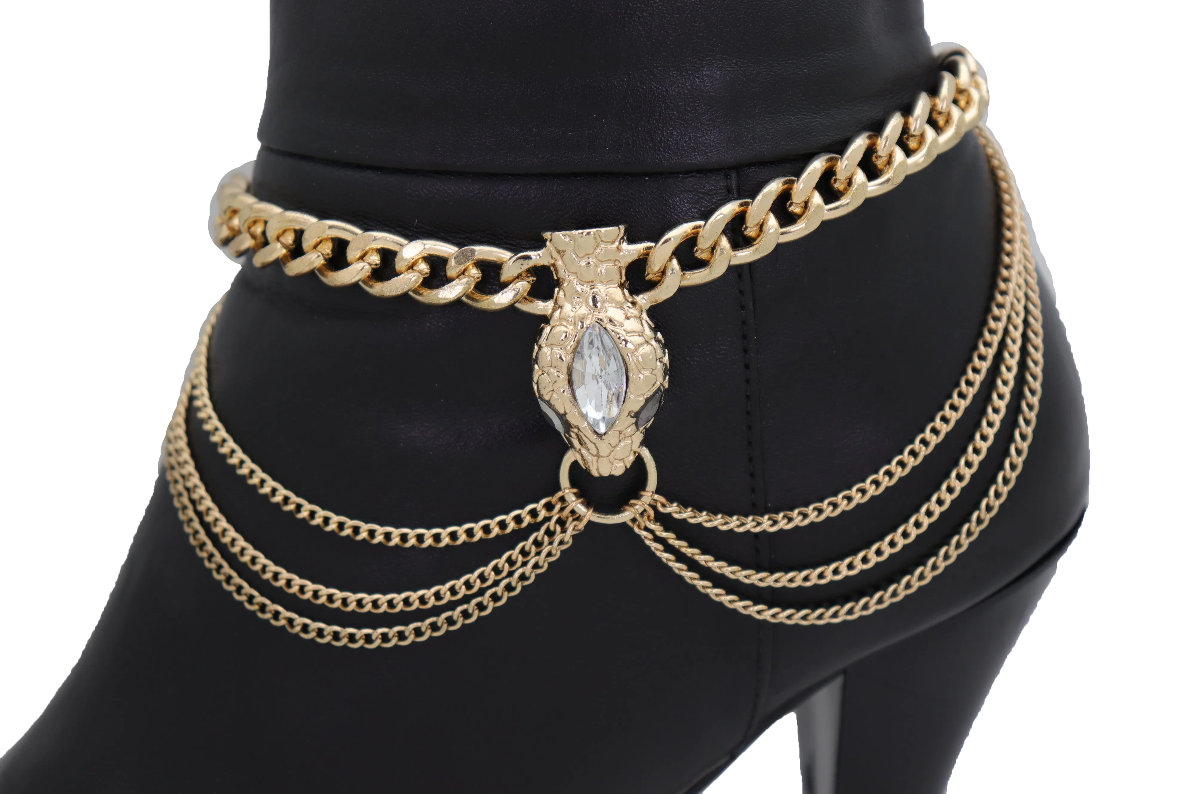 Gold Metal Chain Boot Bracelet Anklet Fancy Shoe Bling Snake Charm Waves