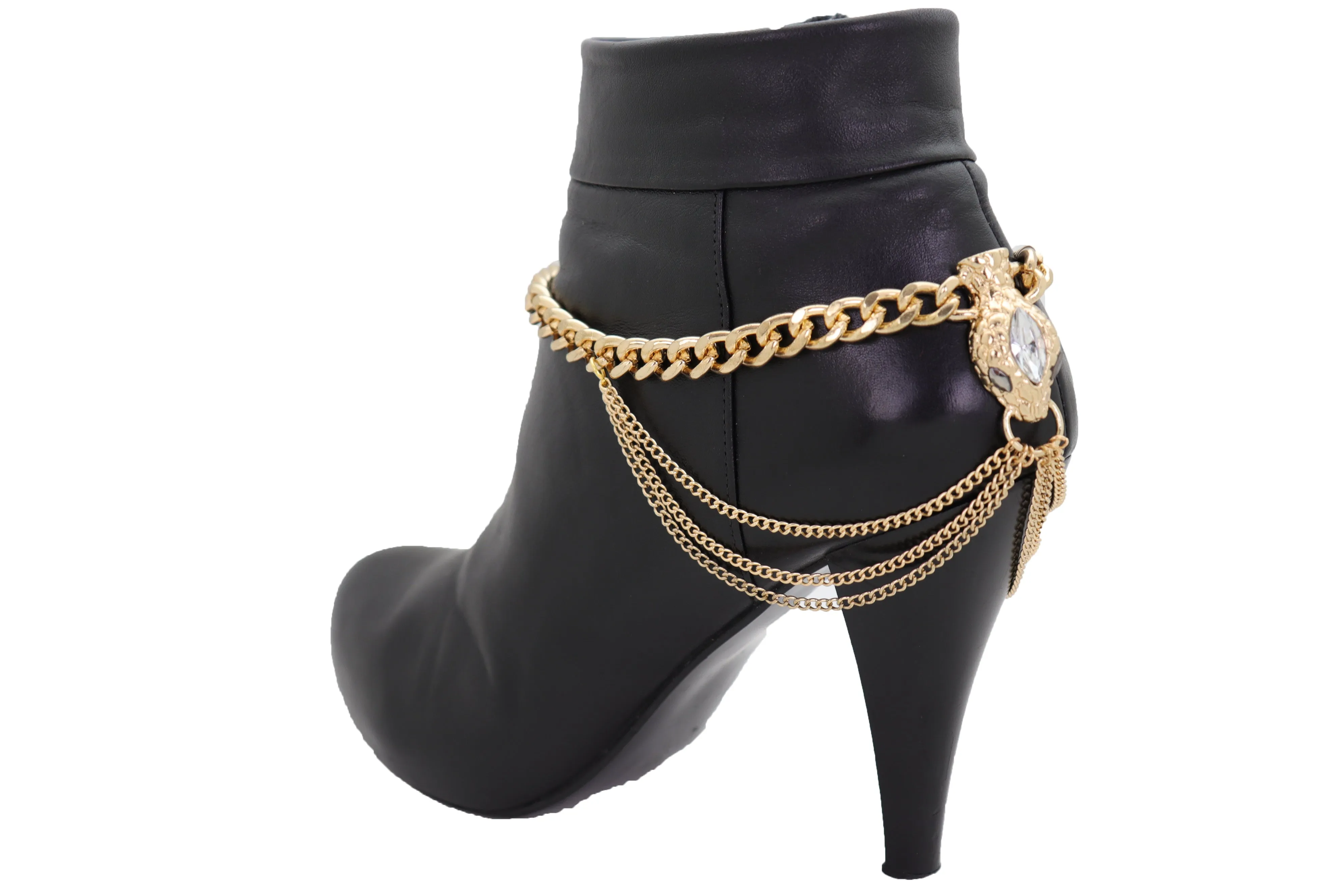 Gold Metal Chain Boot Bracelet Anklet Fancy Shoe Bling Snake Charm Waves