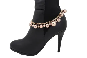 Gold Metal Chain Boot Bracelet Anklet Shoe Bronze Pearl Bead Charm Jewelry