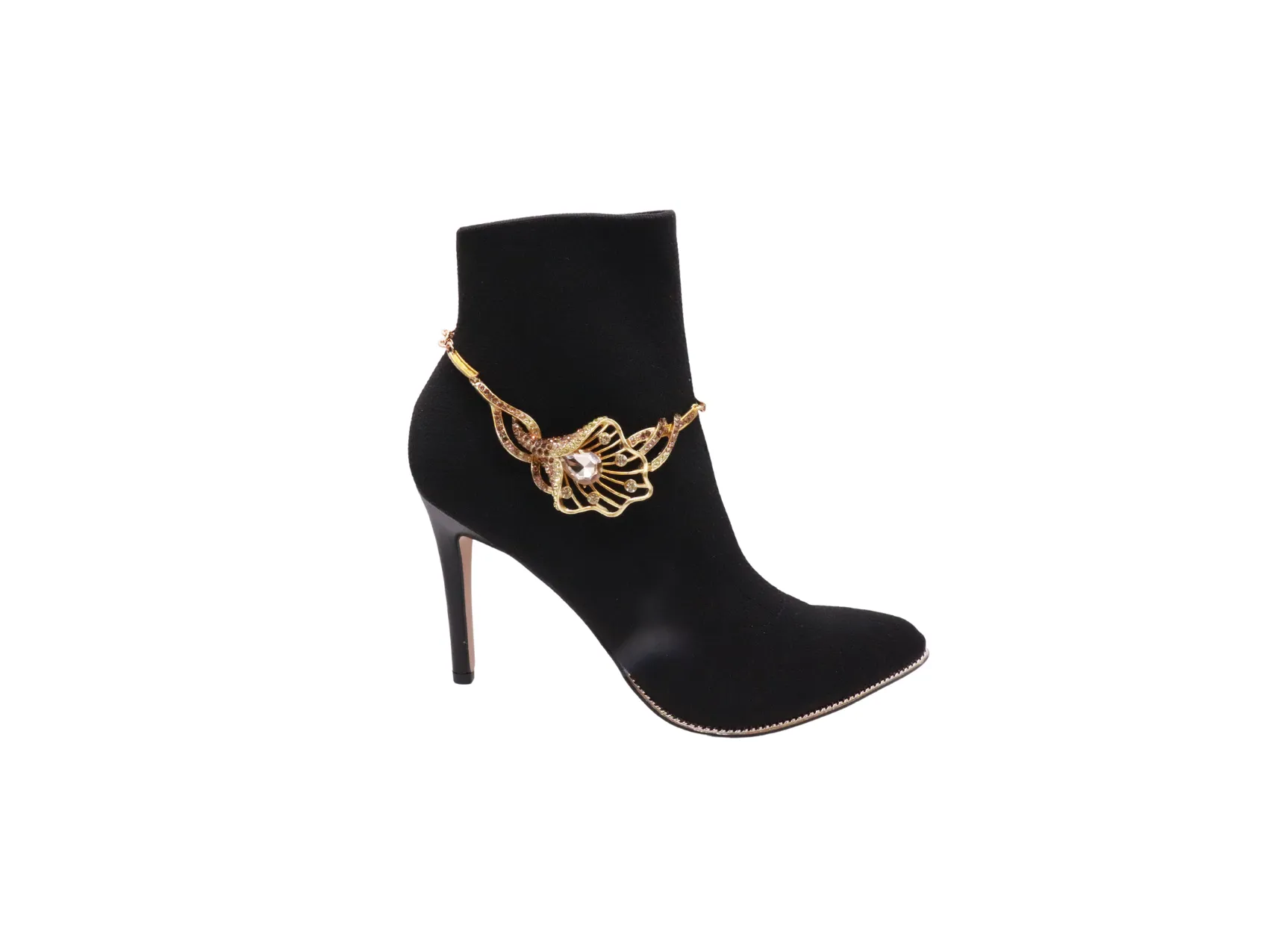 Gold Metal Chain Boot Bracelet Shoe Anklet Lily Flower Charm