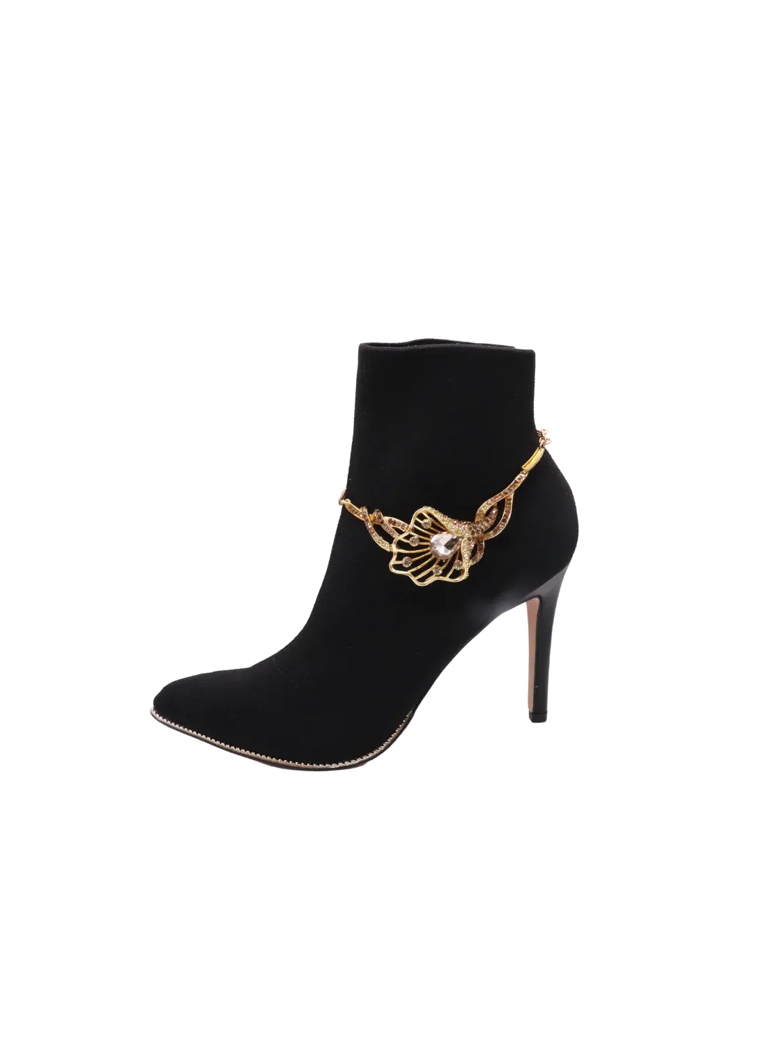 Gold Metal Chain Boot Bracelet Shoe Anklet Lily Flower Charm