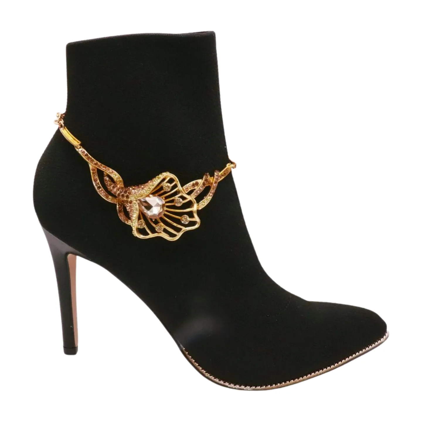 Gold Metal Chain Boot Bracelet Shoe Anklet Lily Flower Charm