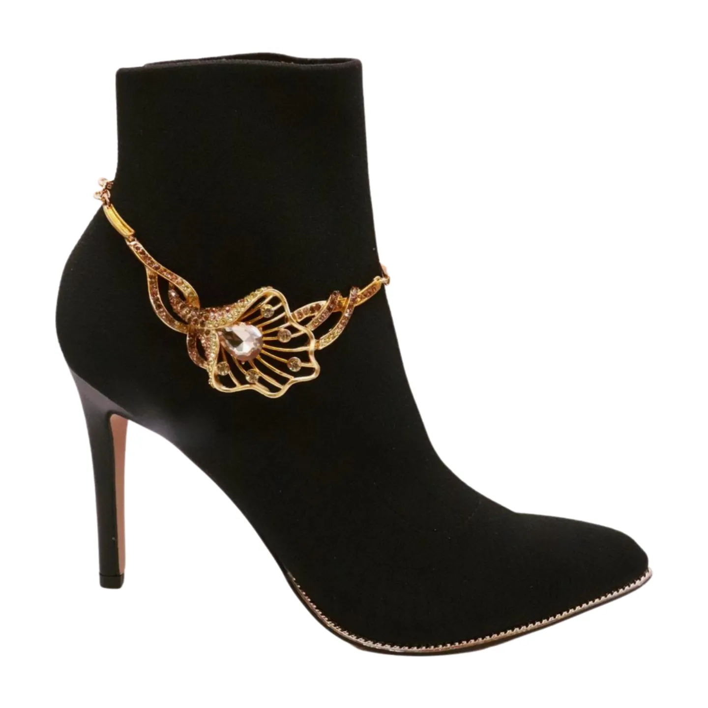 Gold Metal Chain Boot Bracelet Shoe Anklet Lily Flower Charm