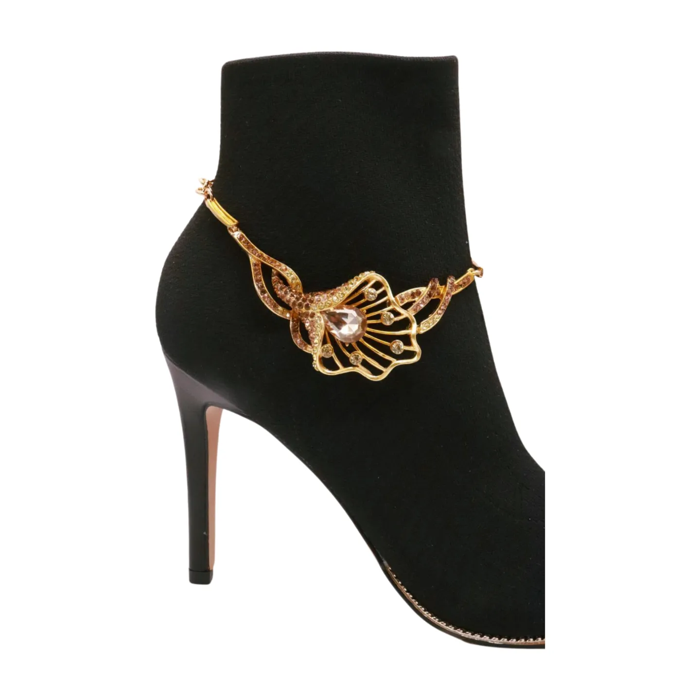 Gold Metal Chain Boot Bracelet Shoe Anklet Lily Flower Charm