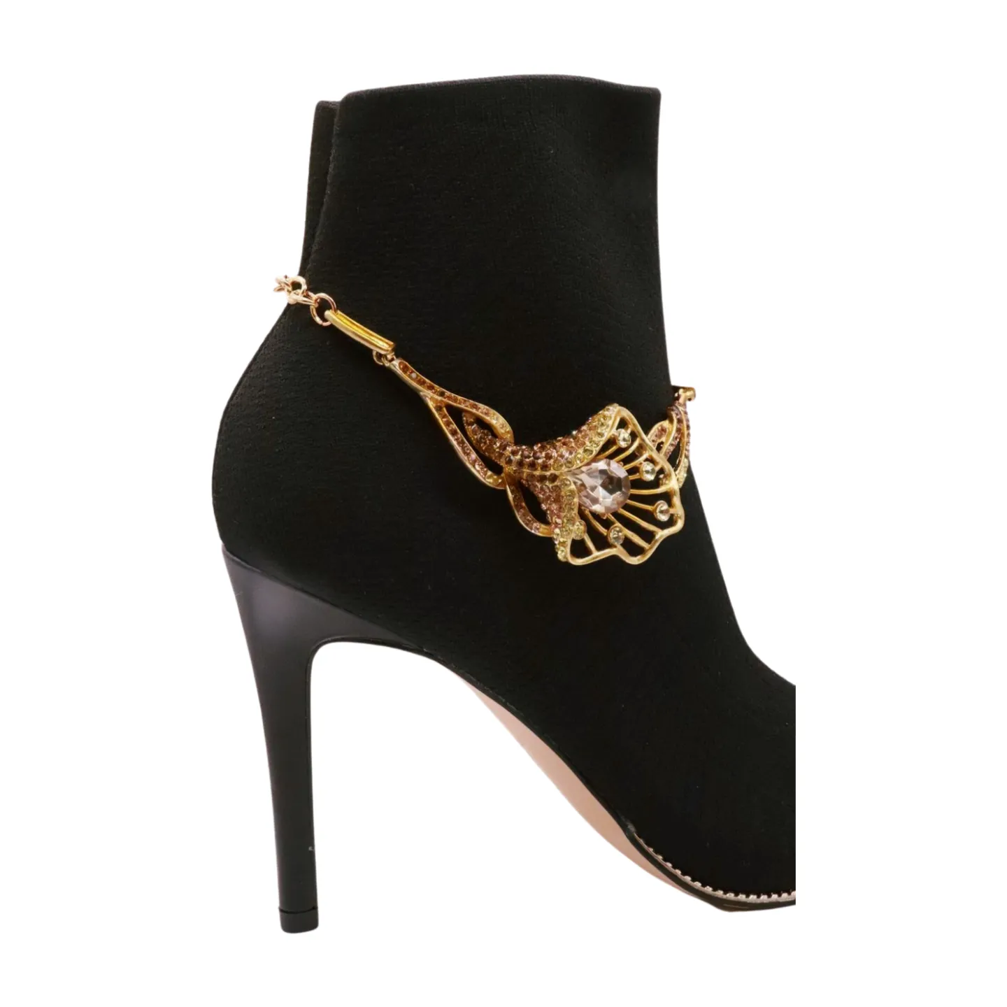 Gold Metal Chain Boot Bracelet Shoe Anklet Lily Flower Charm