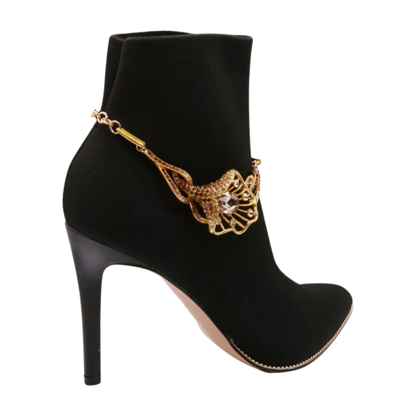 Gold Metal Chain Boot Bracelet Shoe Anklet Lily Flower Charm