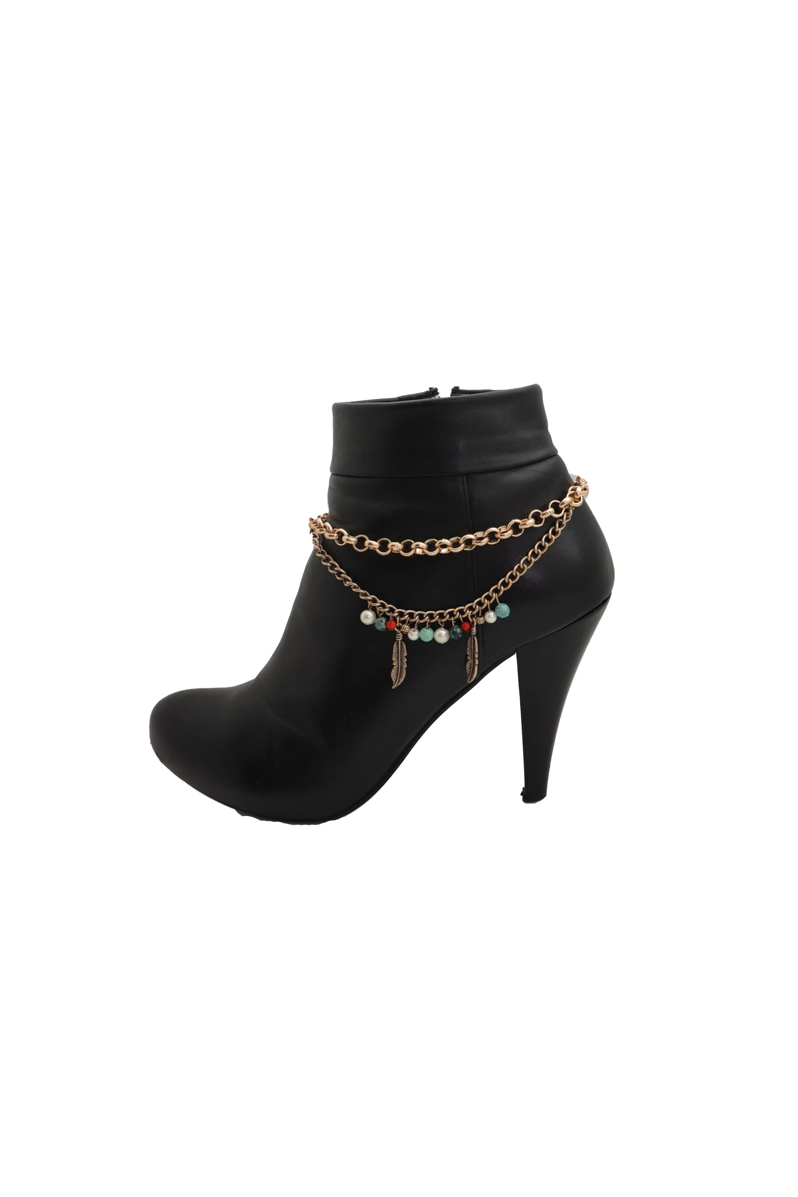 Gold Metal Chain Boot Bracelet Shoe Ethnic Indian Feather Charm Anklet