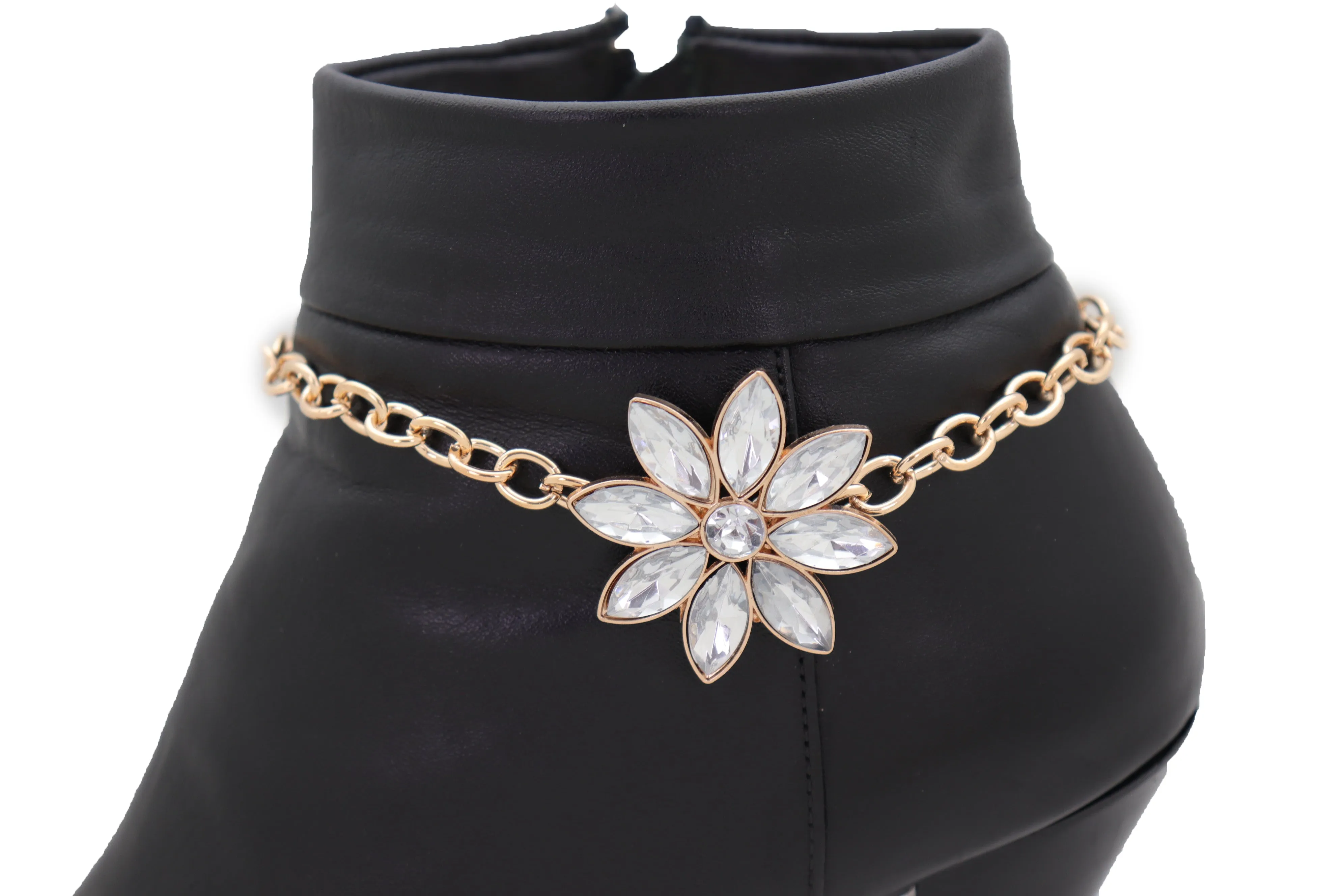 Gold Metal Chain Boot Bracelet Shoe Fancy Silver Bling Flower Charm Anklet