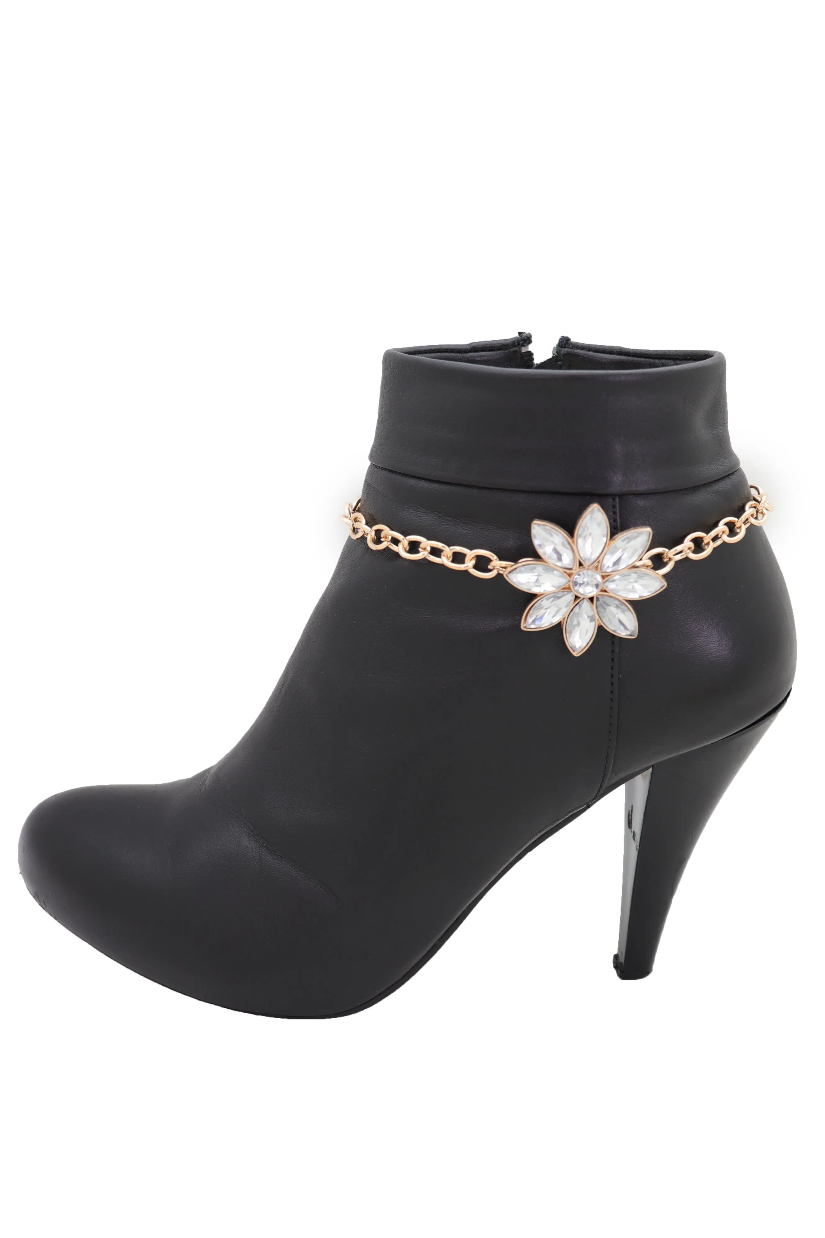 Gold Metal Chain Boot Bracelet Shoe Fancy Silver Bling Flower Charm Anklet