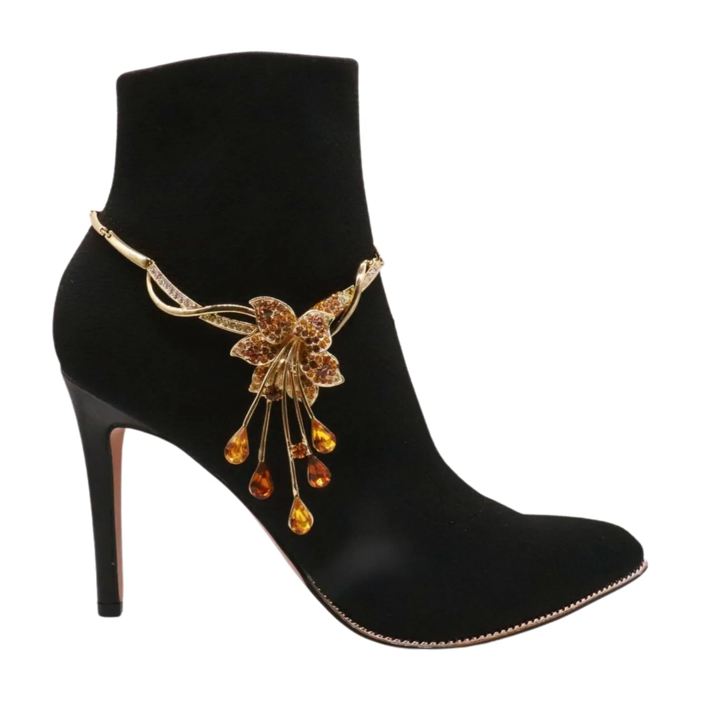 Gold Metal Chain Boot Bracelet Shoe Lily Flower Charm