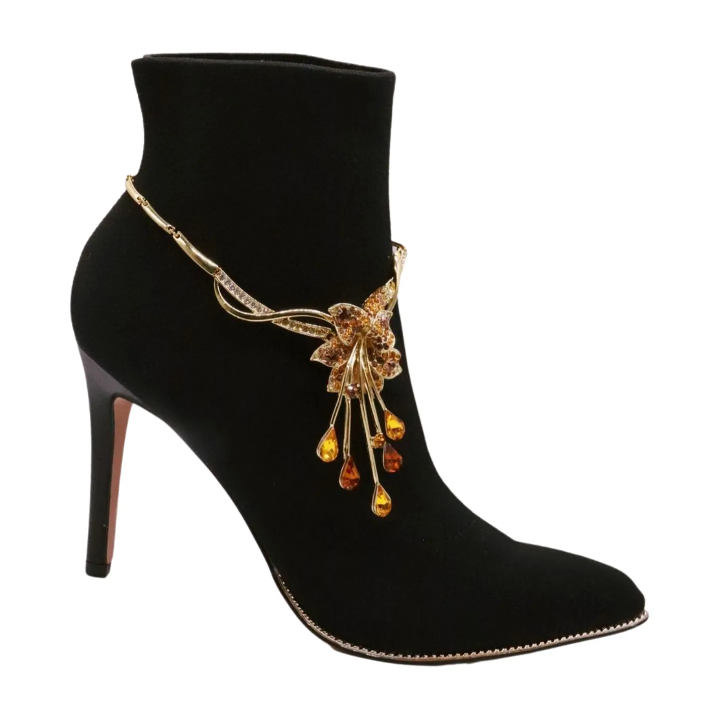 Gold Metal Chain Boot Bracelet Shoe Lily Flower Charm