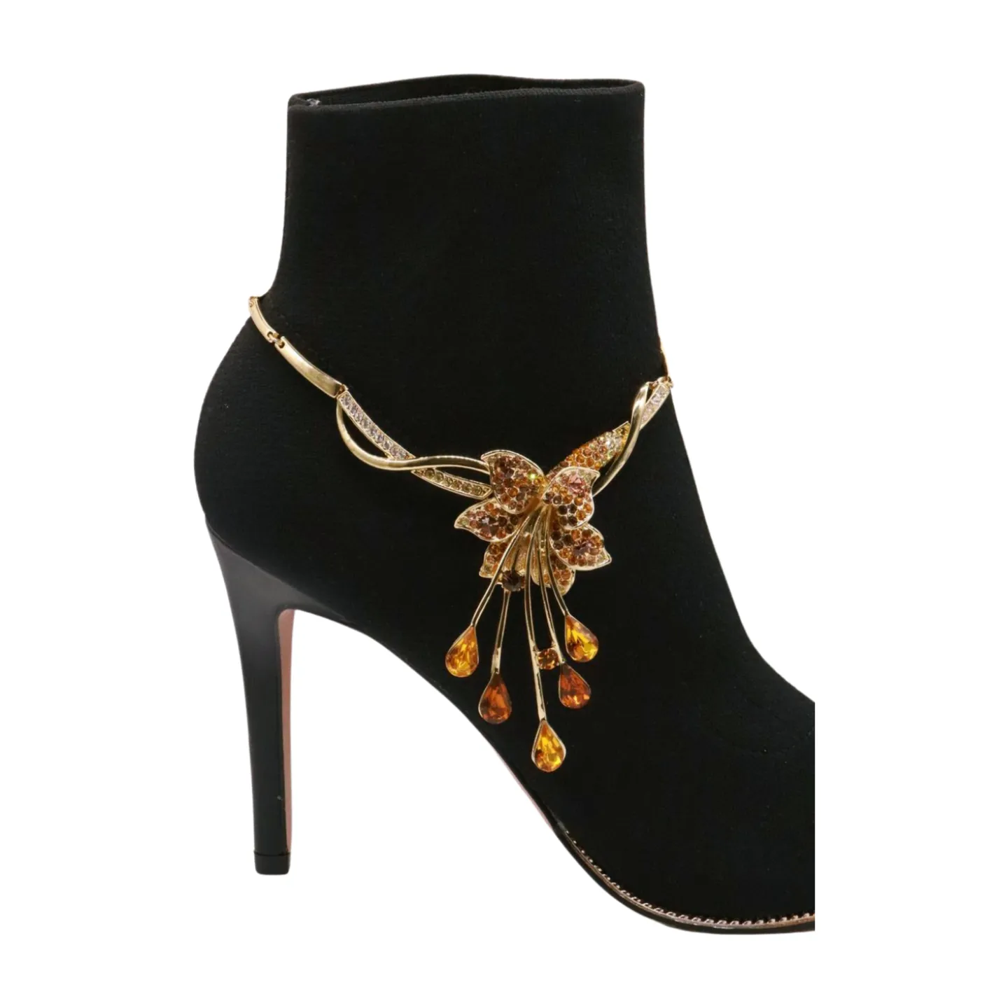 Gold Metal Chain Boot Bracelet Shoe Lily Flower Charm