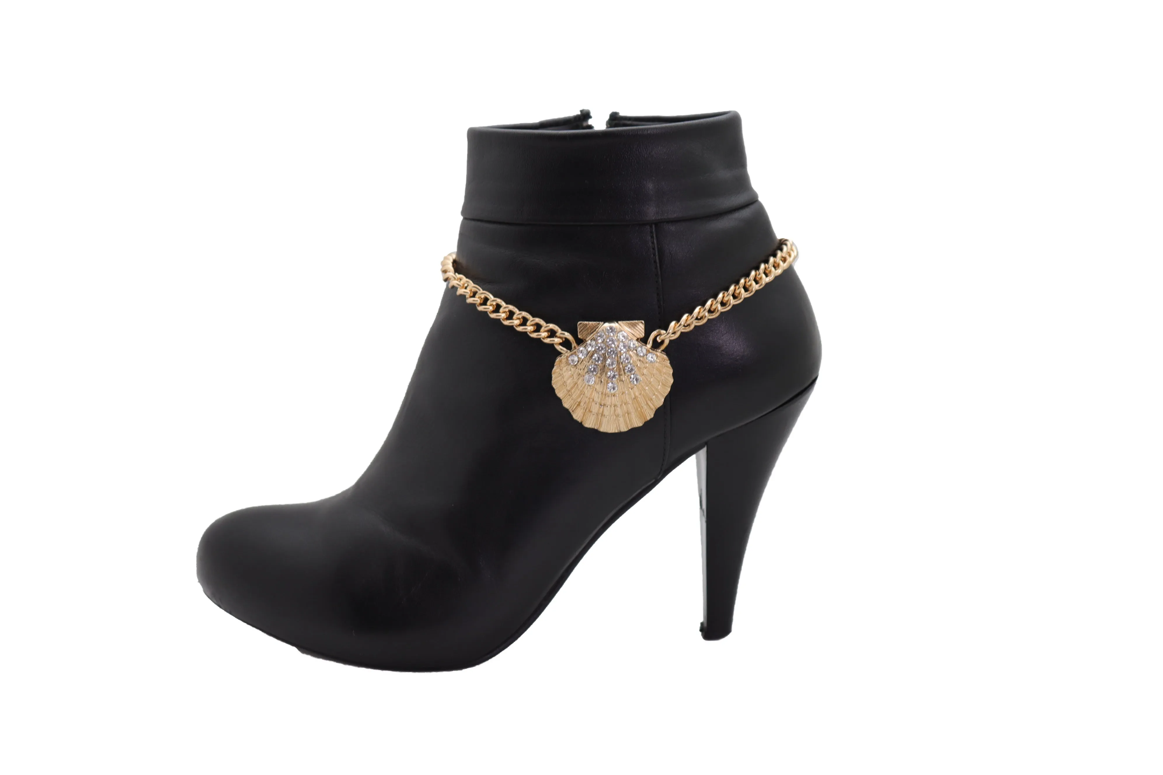 Gold Metal Chain Western Boot Bracelet Shoe Anklet Bling Seashell Charm