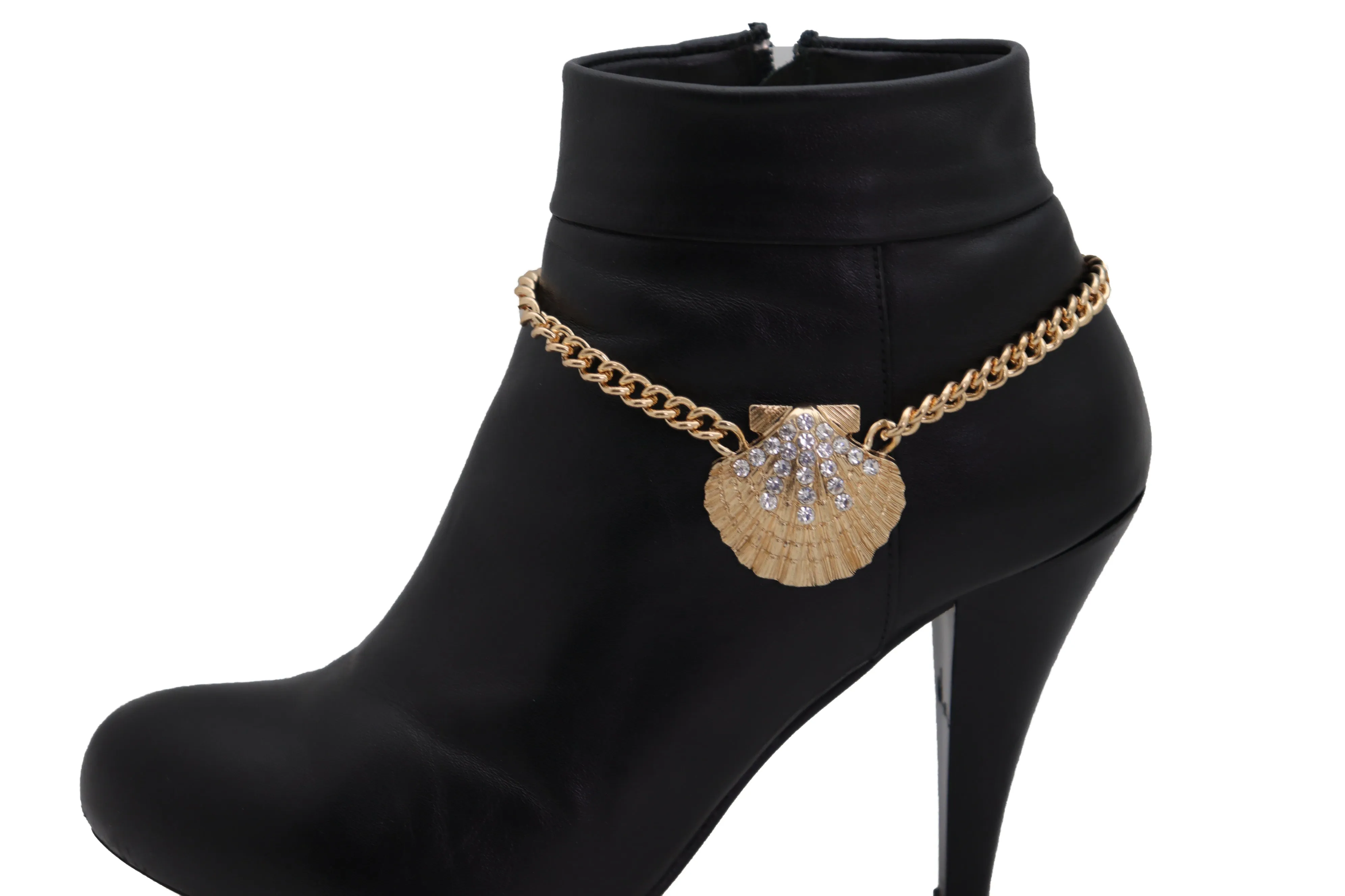 Gold Metal Chain Western Boot Bracelet Shoe Anklet Bling Seashell Charm