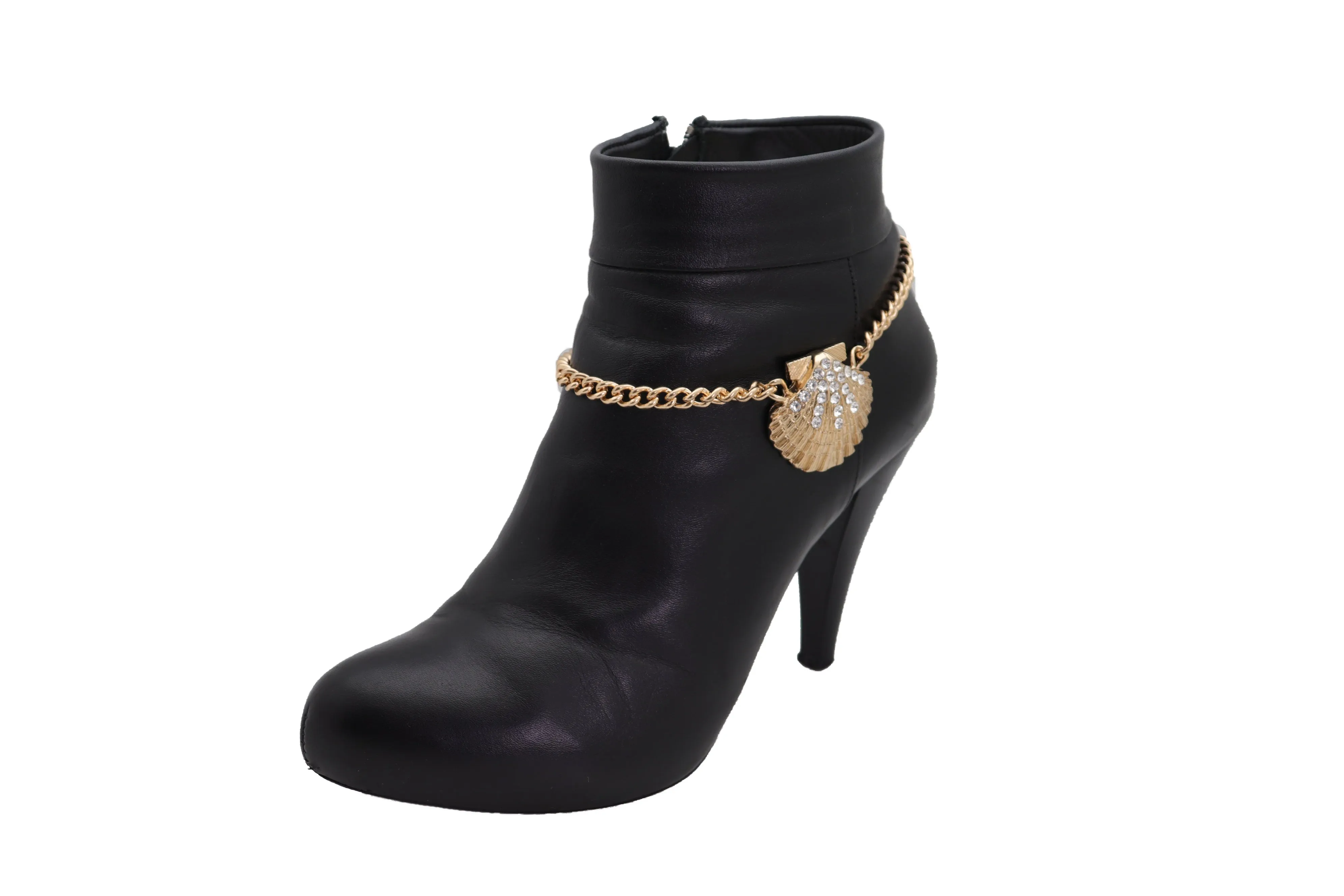 Gold Metal Chain Western Boot Bracelet Shoe Anklet Bling Seashell Charm