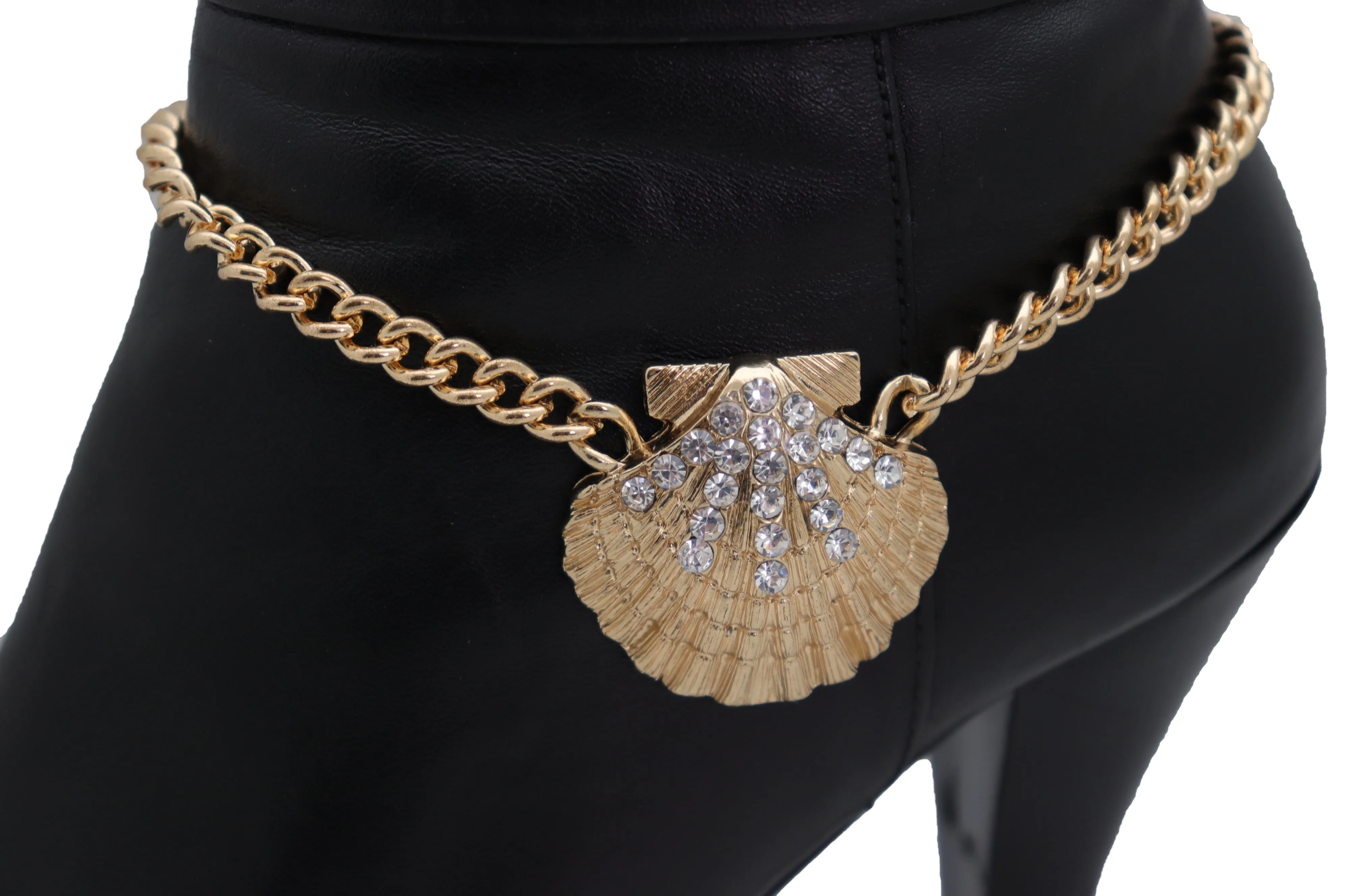 Gold Metal Chain Western Boot Bracelet Shoe Anklet Bling Seashell Charm