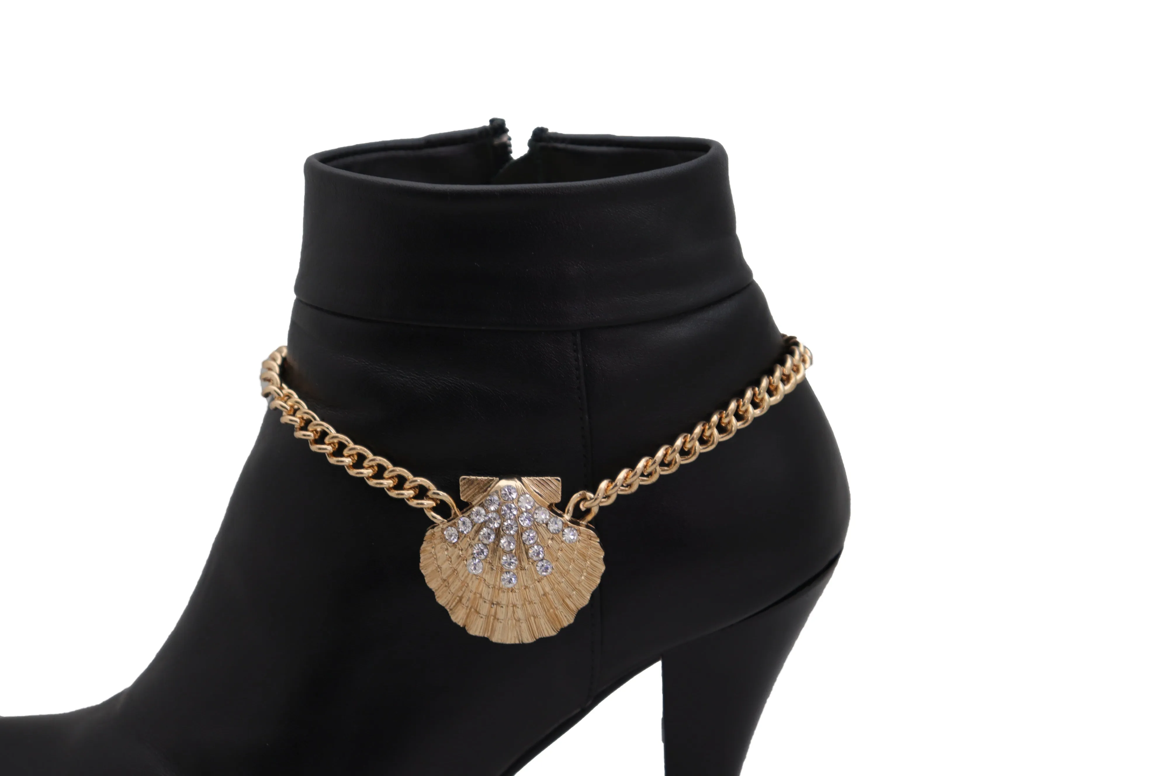 Gold Metal Chain Western Boot Bracelet Shoe Anklet Bling Seashell Charm