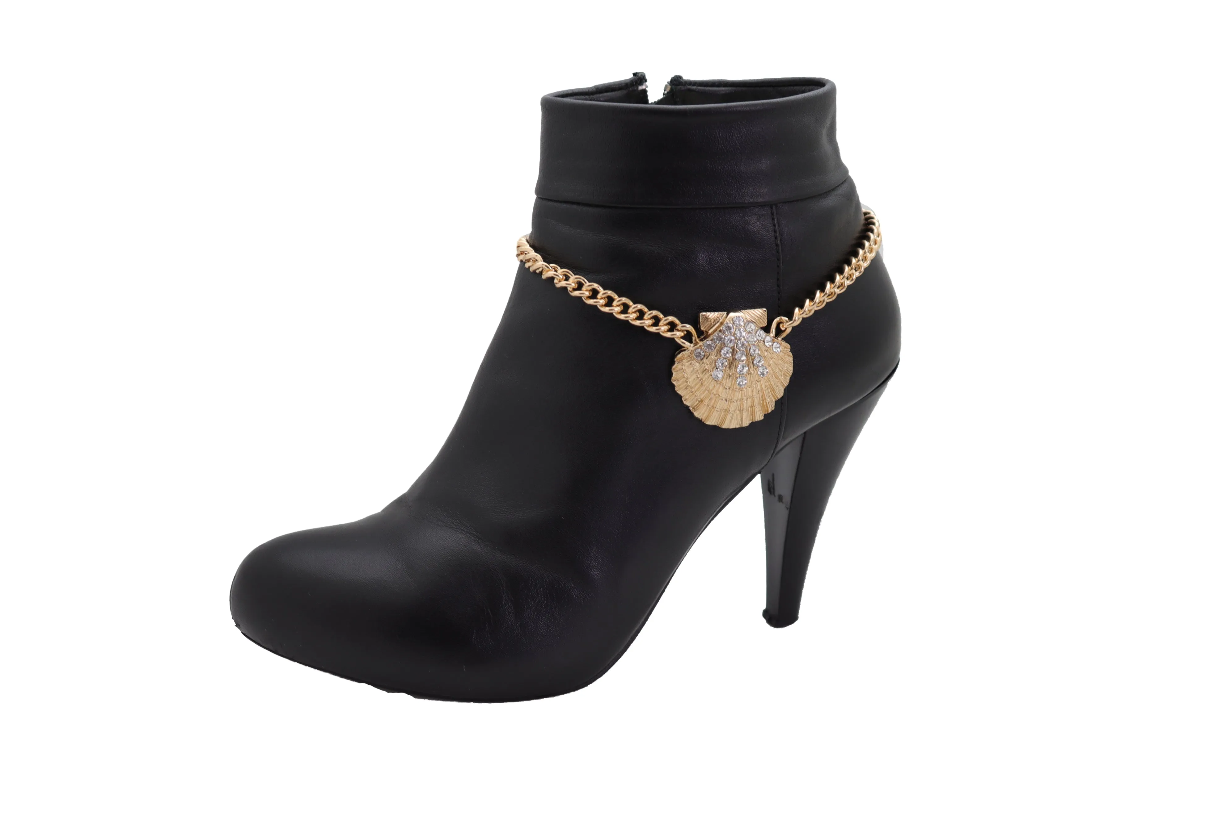 Gold Metal Chain Western Boot Bracelet Shoe Anklet Bling Seashell Charm