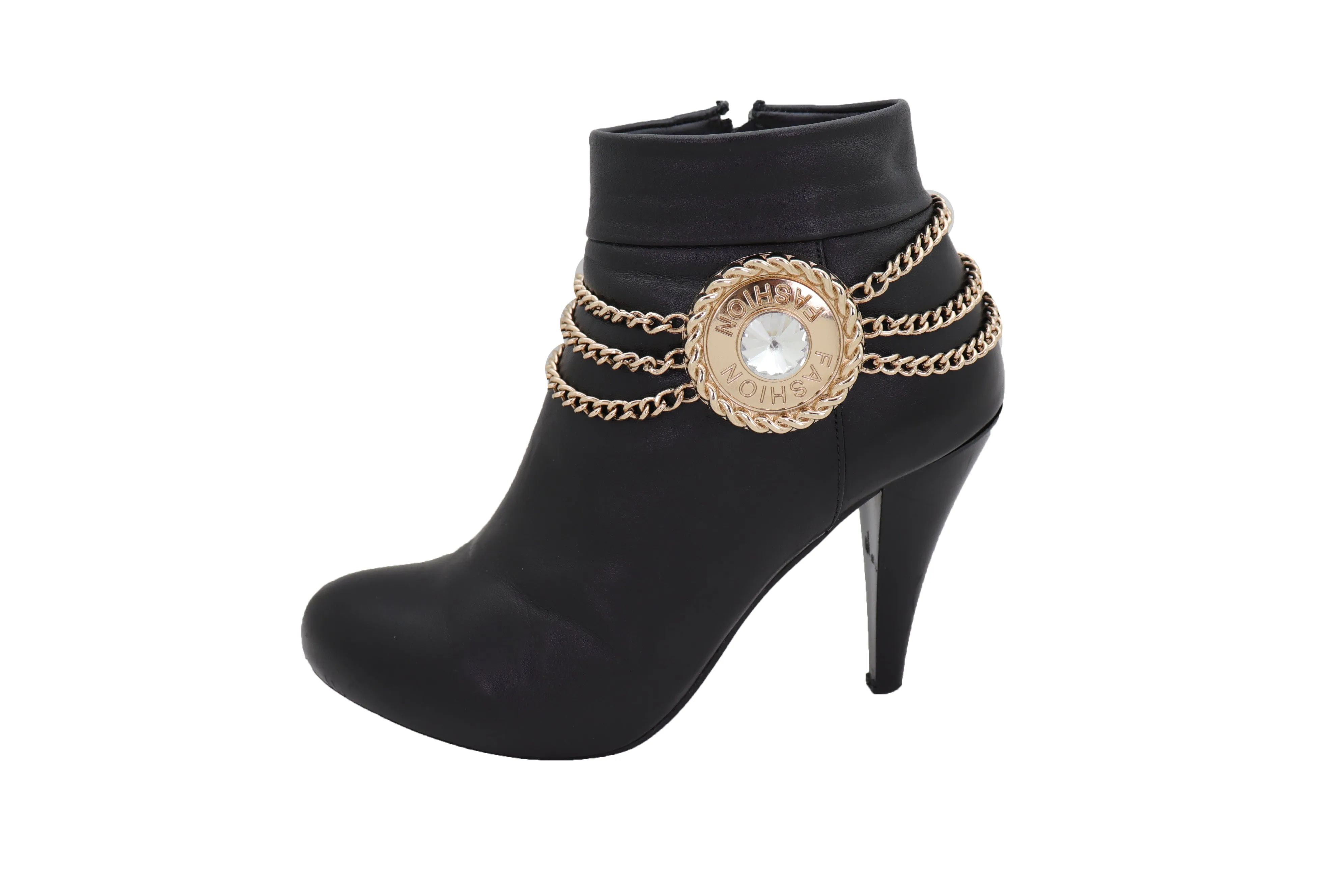 Gold Metal Chain Western Boot Bracelet Shoe Big Round Charm