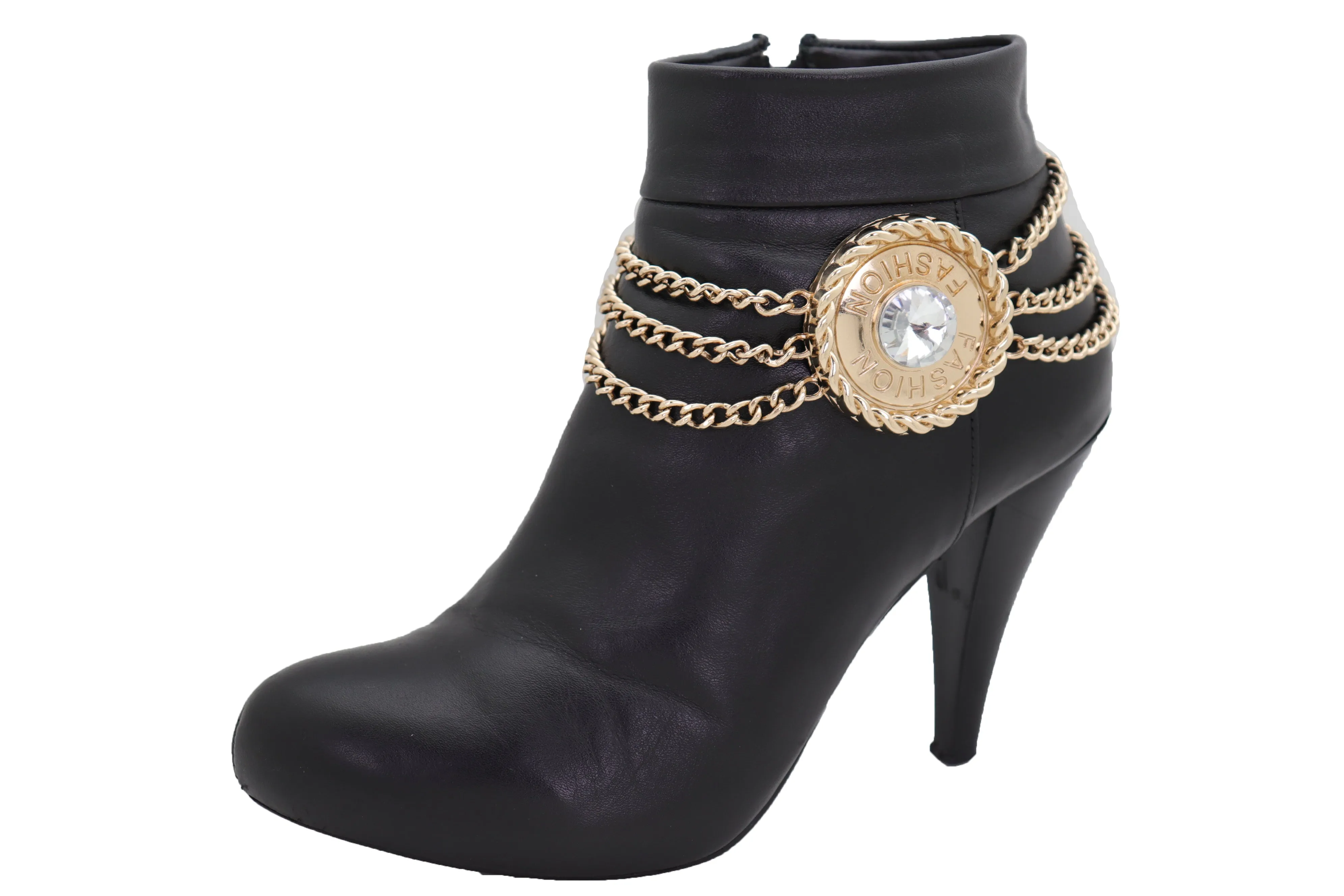 Gold Metal Chain Western Boot Bracelet Shoe Big Round Charm