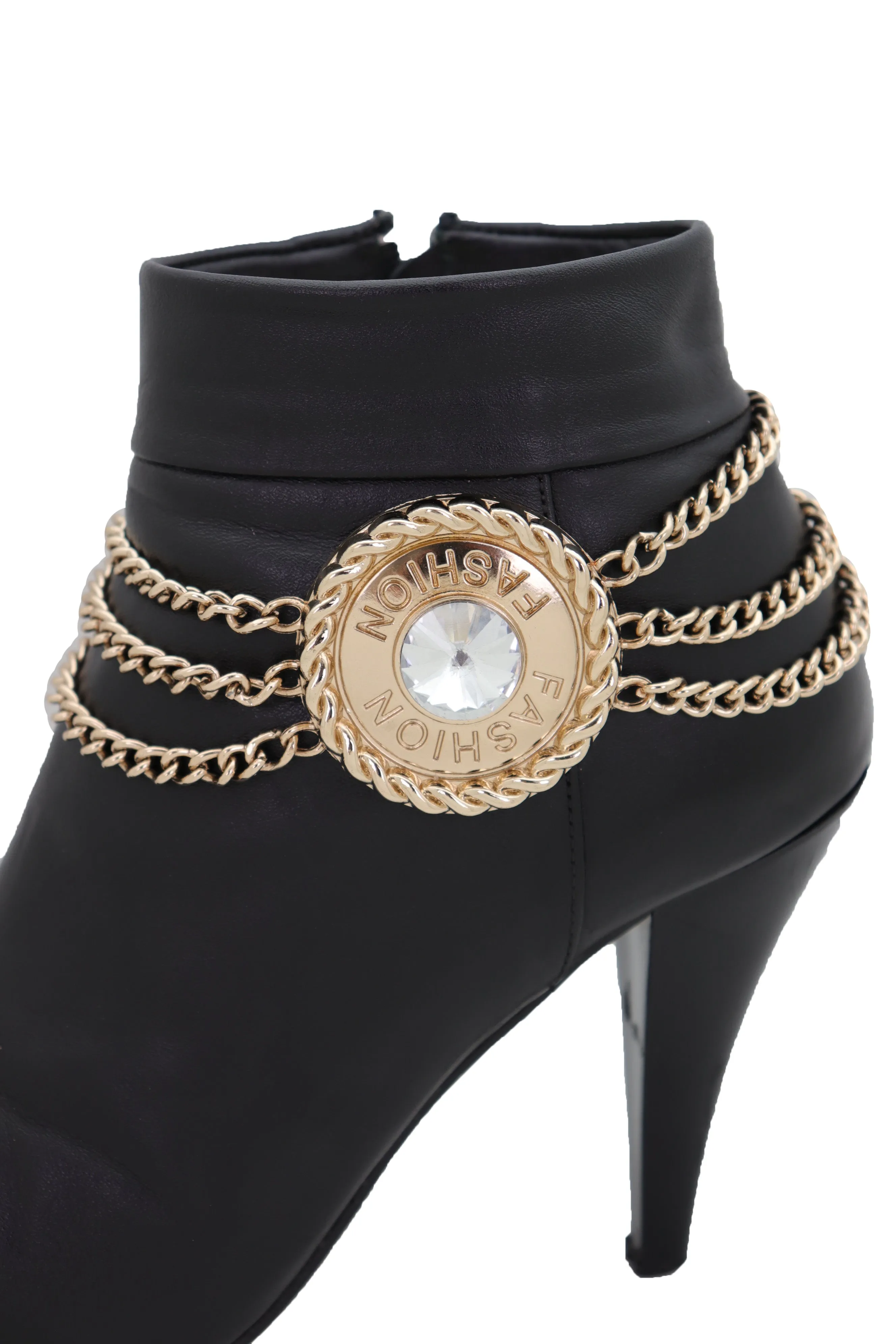 Gold Metal Chain Western Boot Bracelet Shoe Big Round Charm