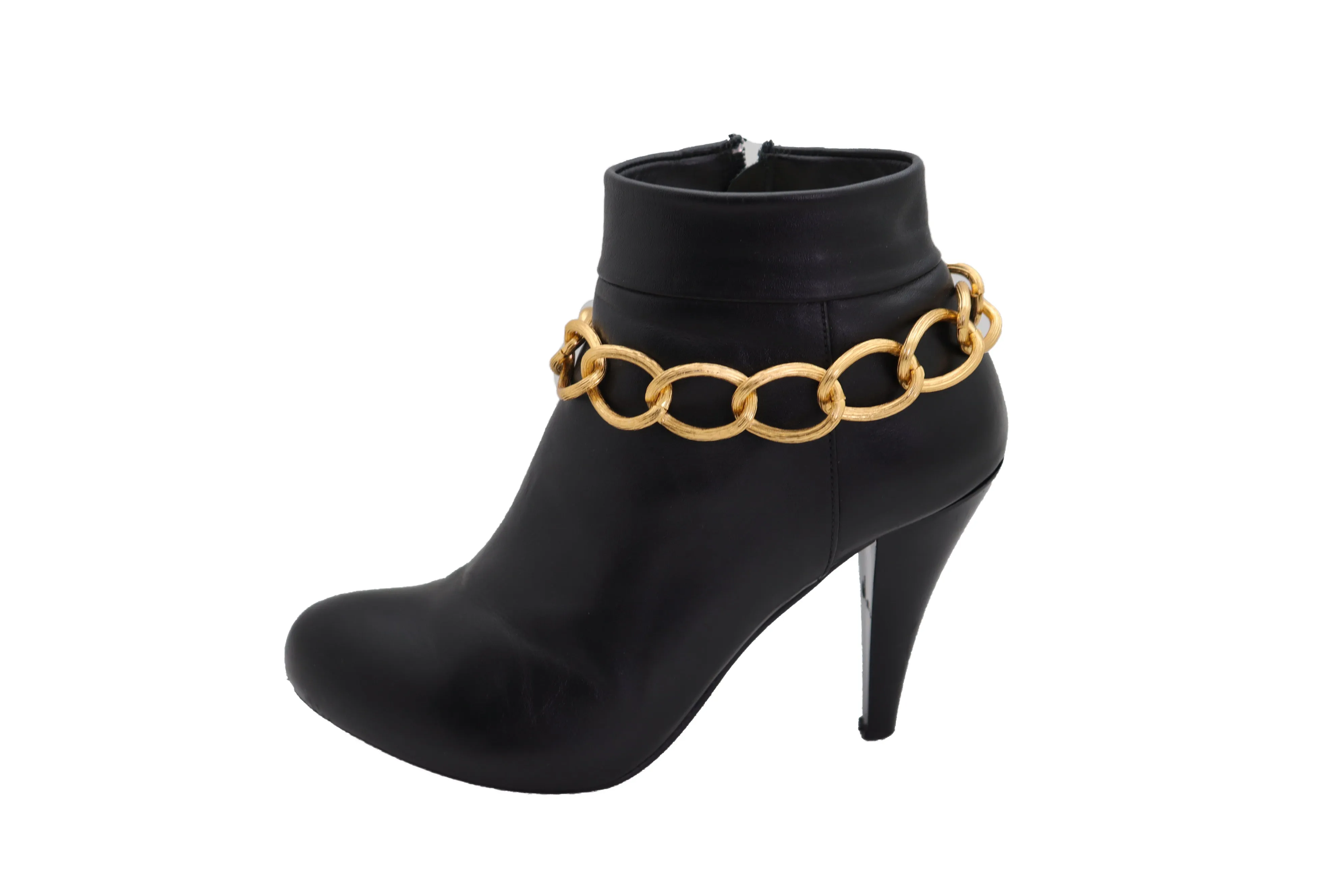 Gold Metal Textured Chain Chunky Links Boot Bracelet Shoe