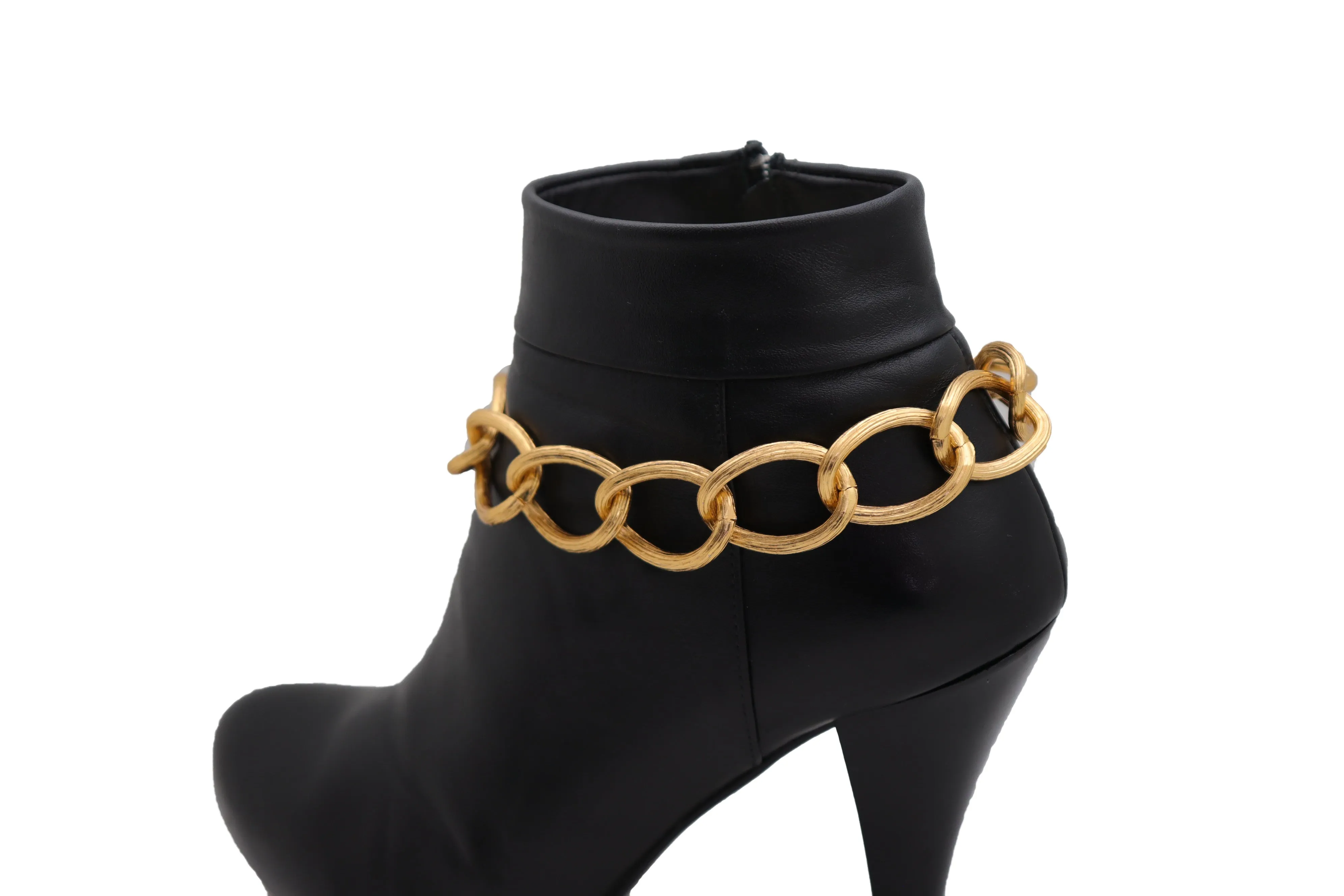 Gold Metal Textured Chain Chunky Links Boot Bracelet Shoe